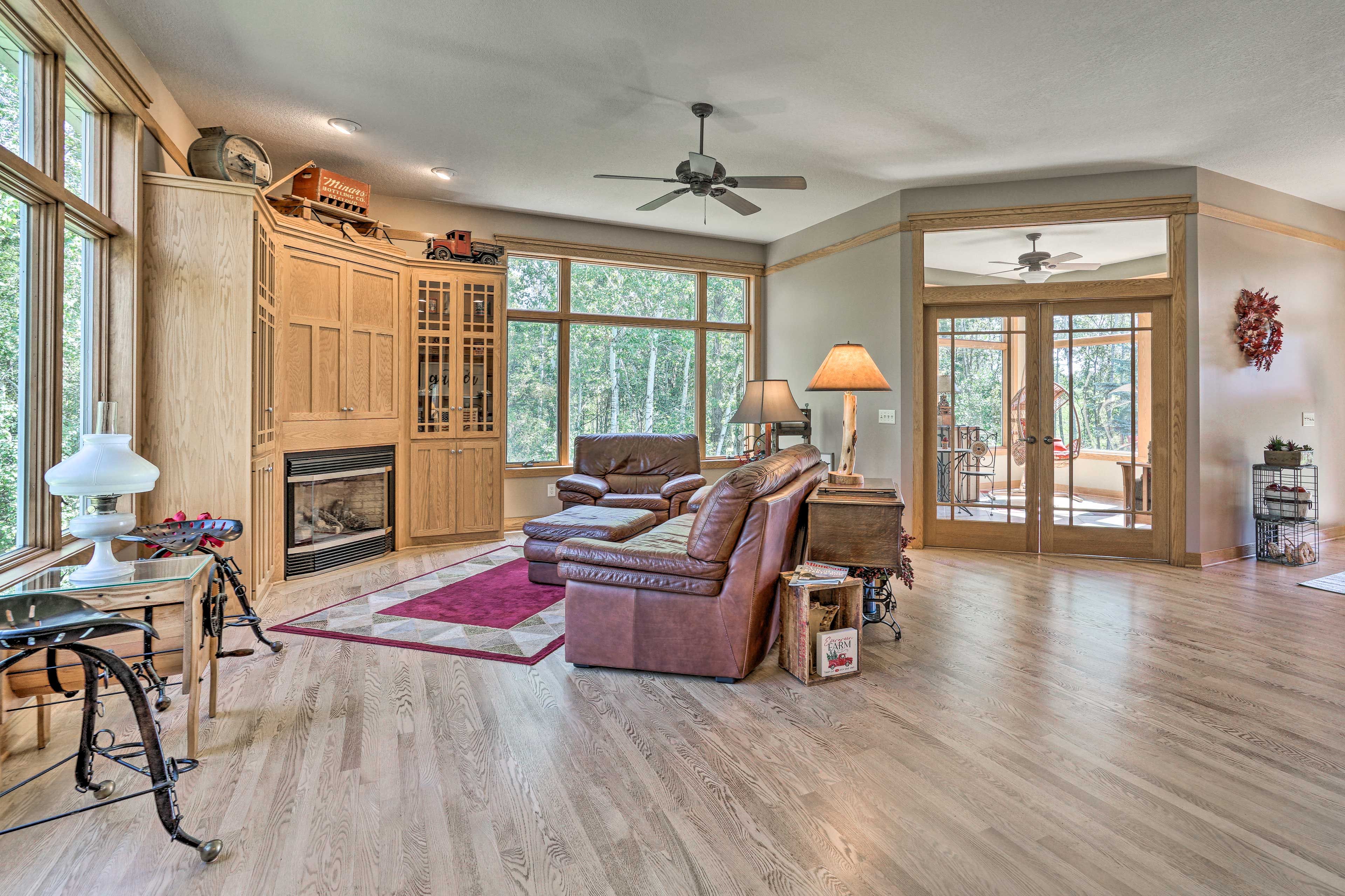 Living Area | Gas Fireplace | Bedroom & Bathroom on Main Level