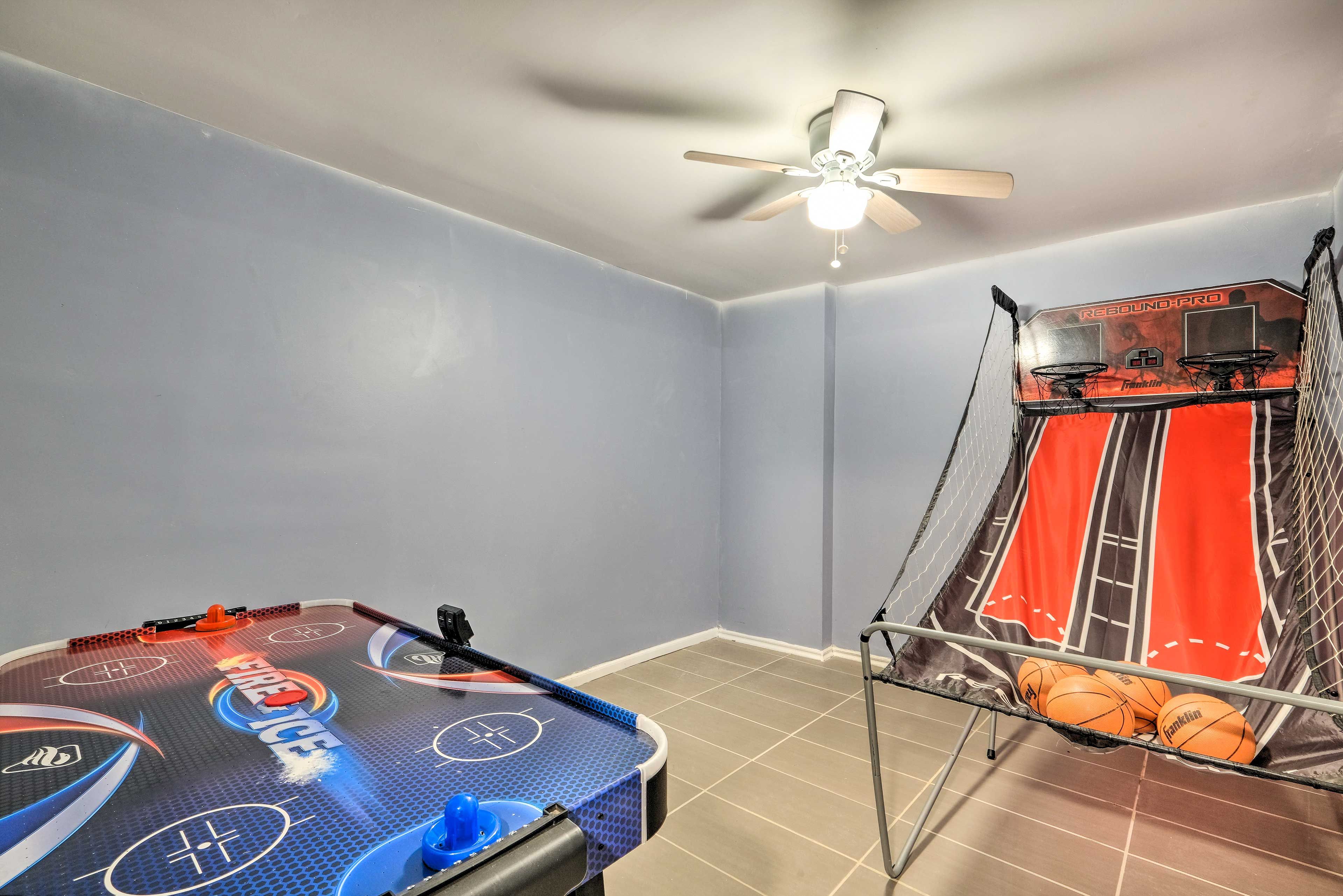 Basement | Game Area | Futon | Air Hockey Table | Basketball Arcade Game