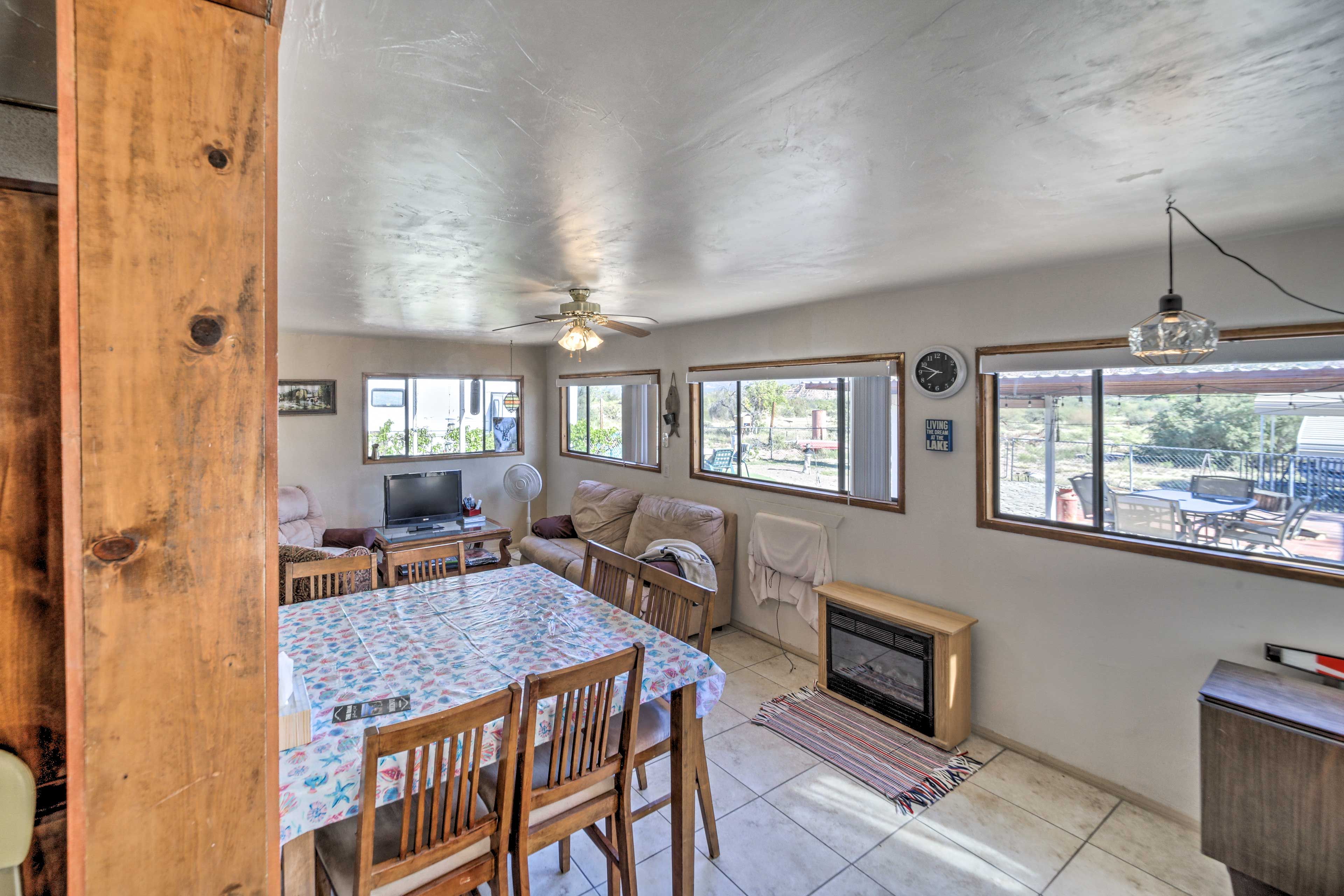Dining Area | Dishware & Flatware Provided | Electric Fireplace