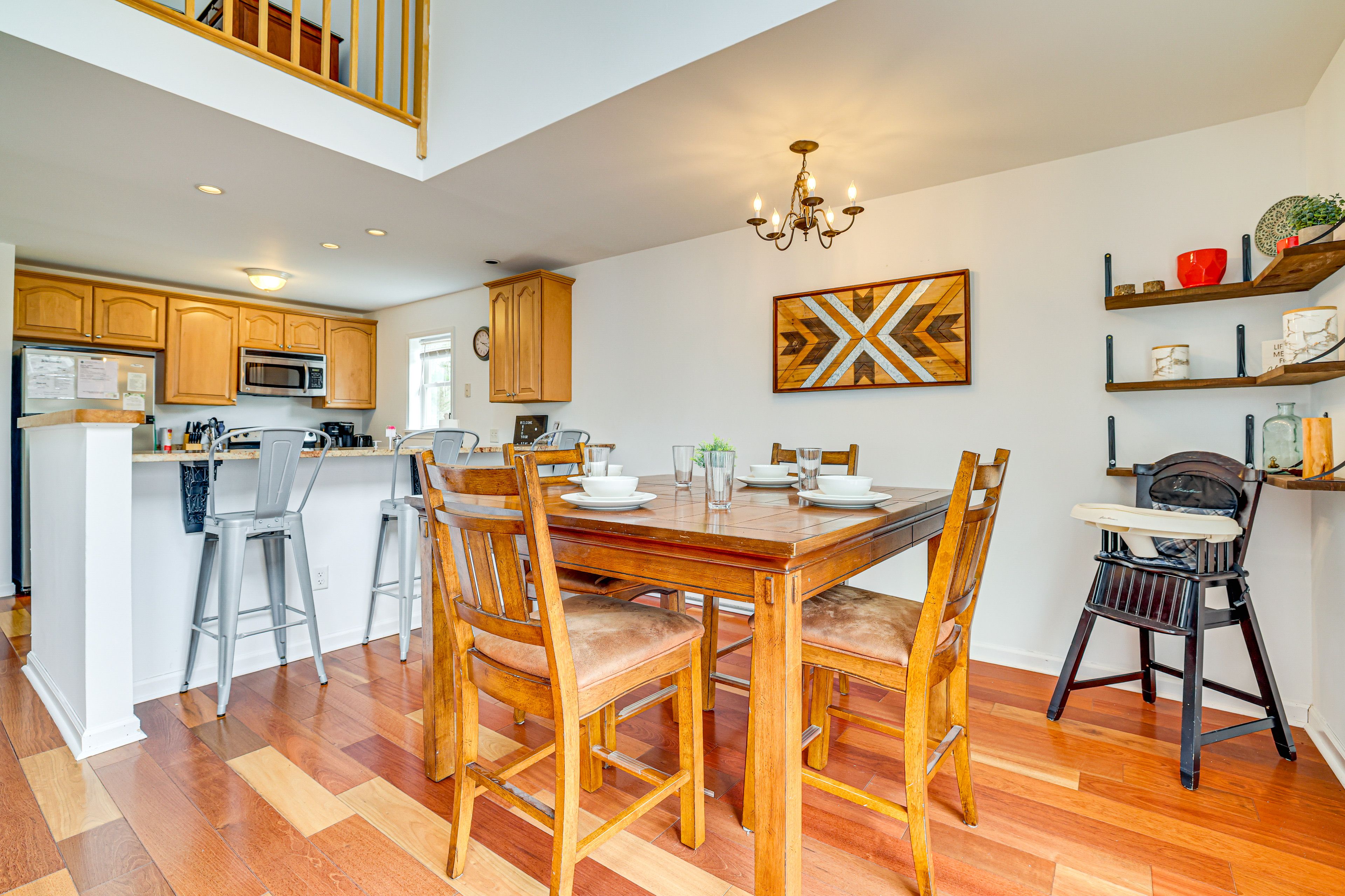 Dining Area | Dishware & Flatware | Trash Bags & Paper Towels | High Chair