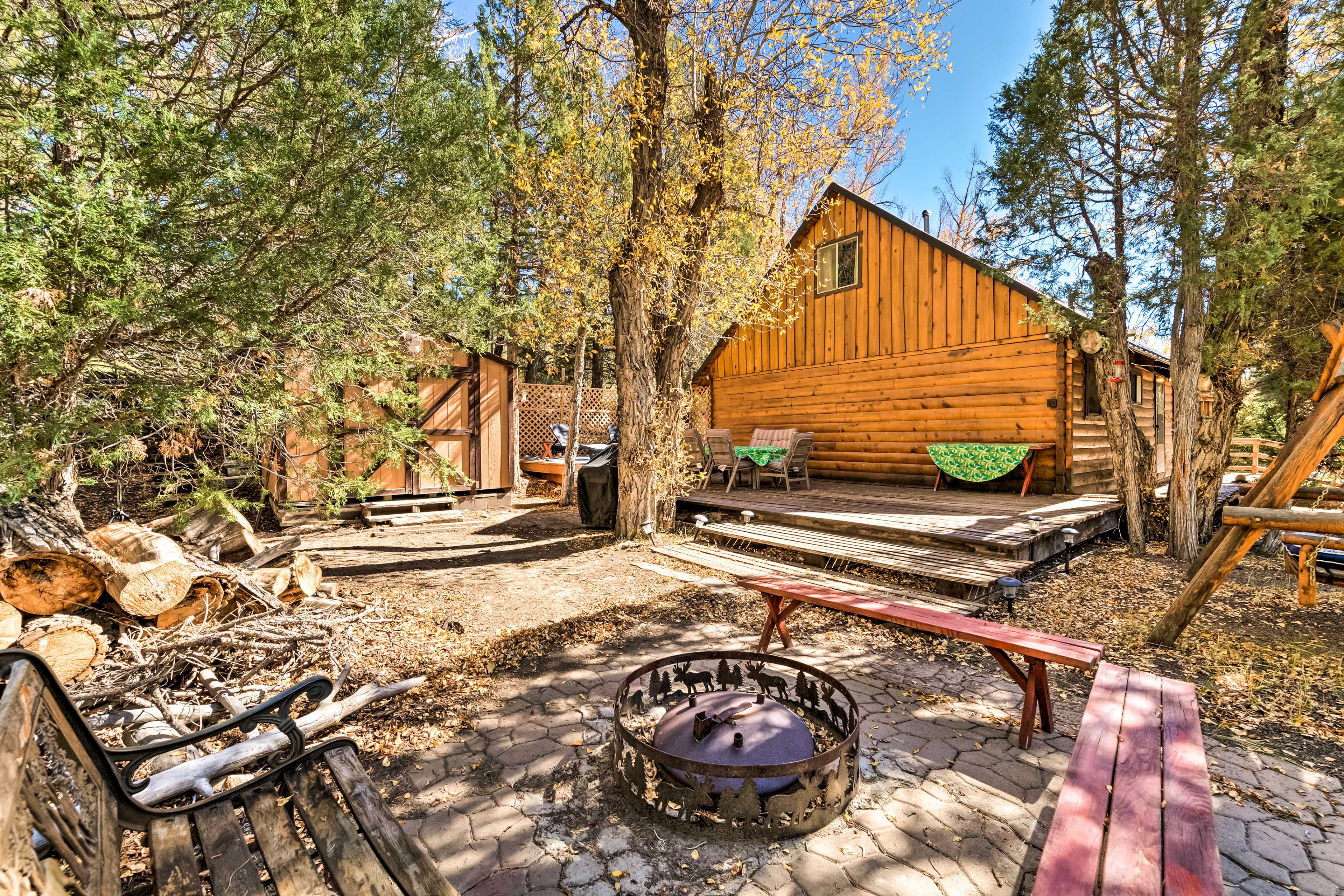 Backyard | 2-Story Cabin | Pet Friendly w/ Fee | On-Site River Access