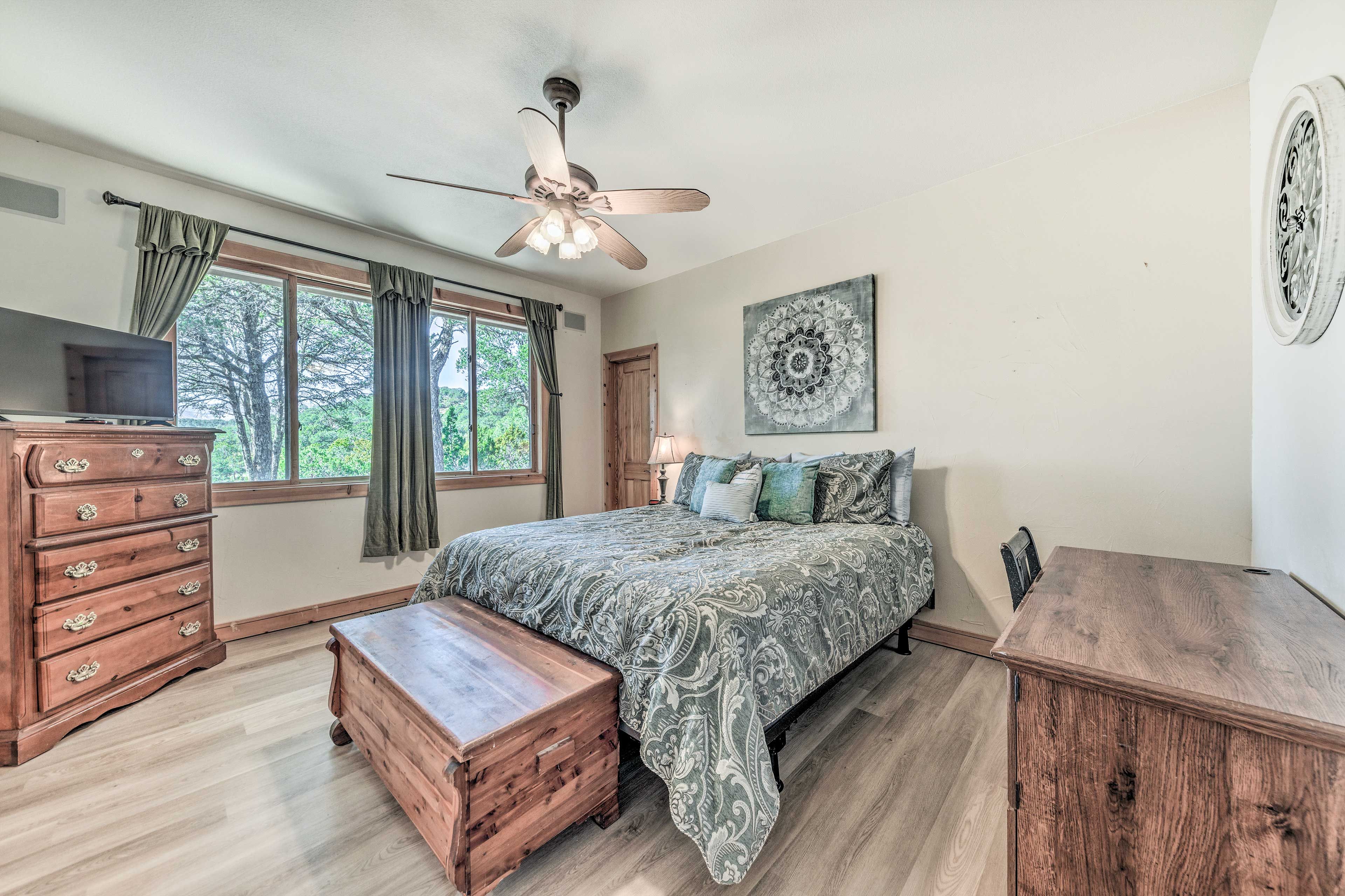 Bedroom 1 | King Bed | Linens Provided | Smart TV w/ Dish | Desk w/ Chair
