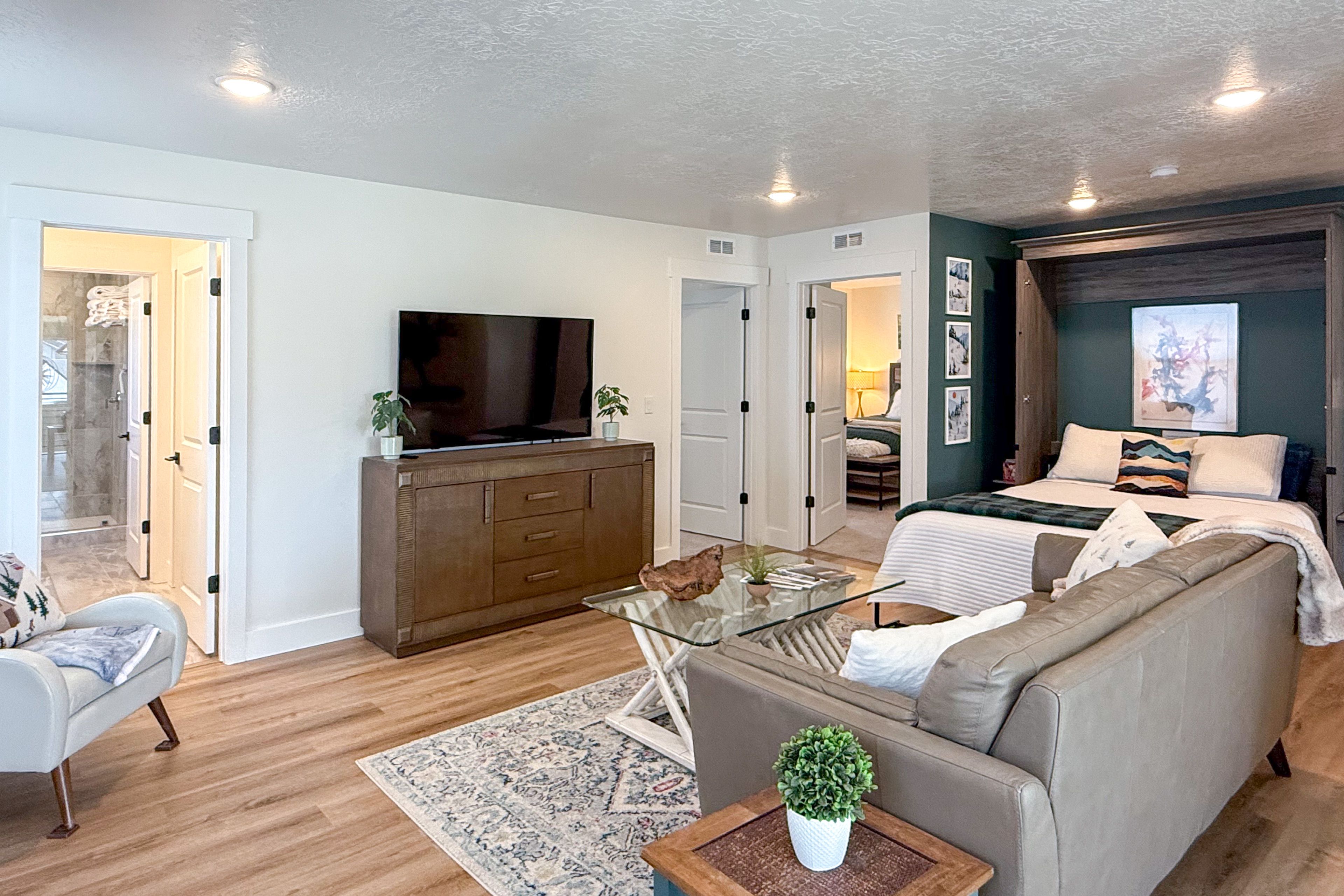 Sitting Room | Smart TV | Laptop Workspace | Queen Murphy Bed