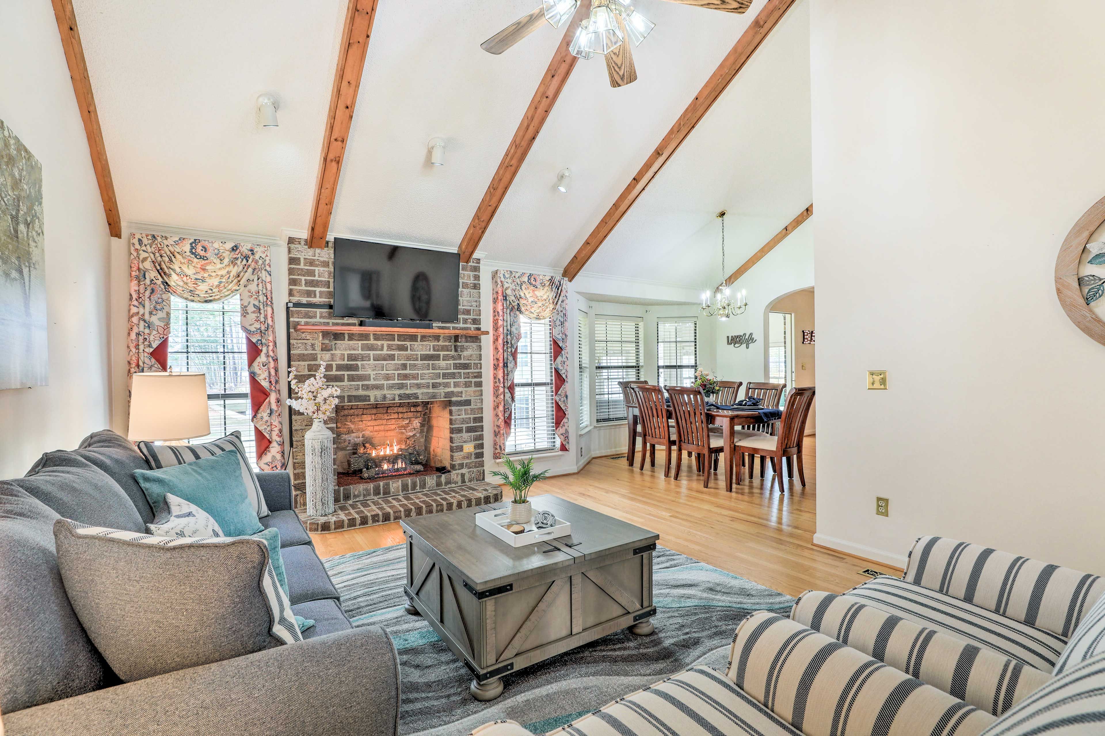 Living Room | Free WiFi | Private Hot Tub | Direct Access to Lake Moultrie
