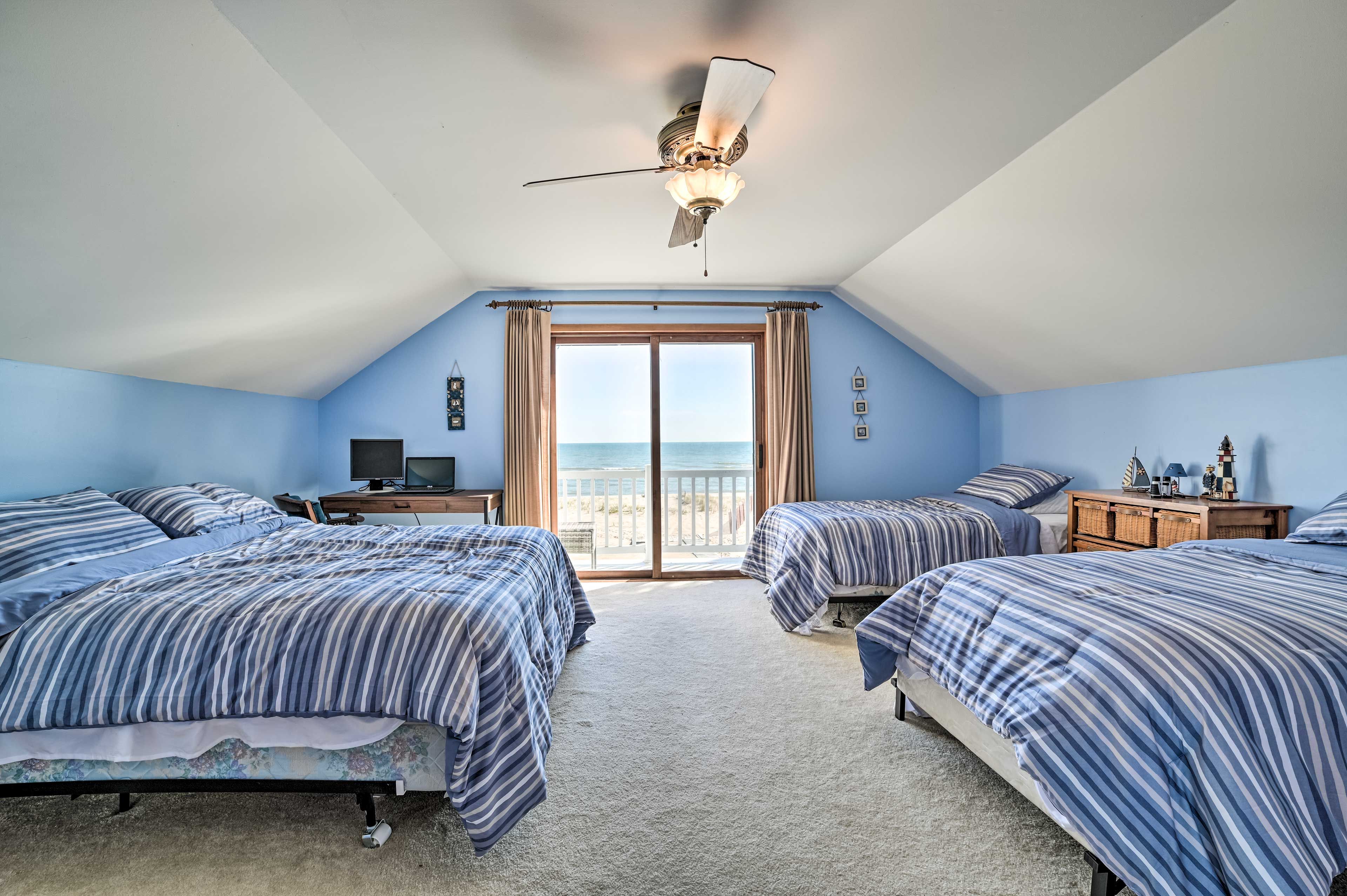 Bedroom 1 | Queen Bed | 2 Twin Beds | Private Balcony | 2nd Floor