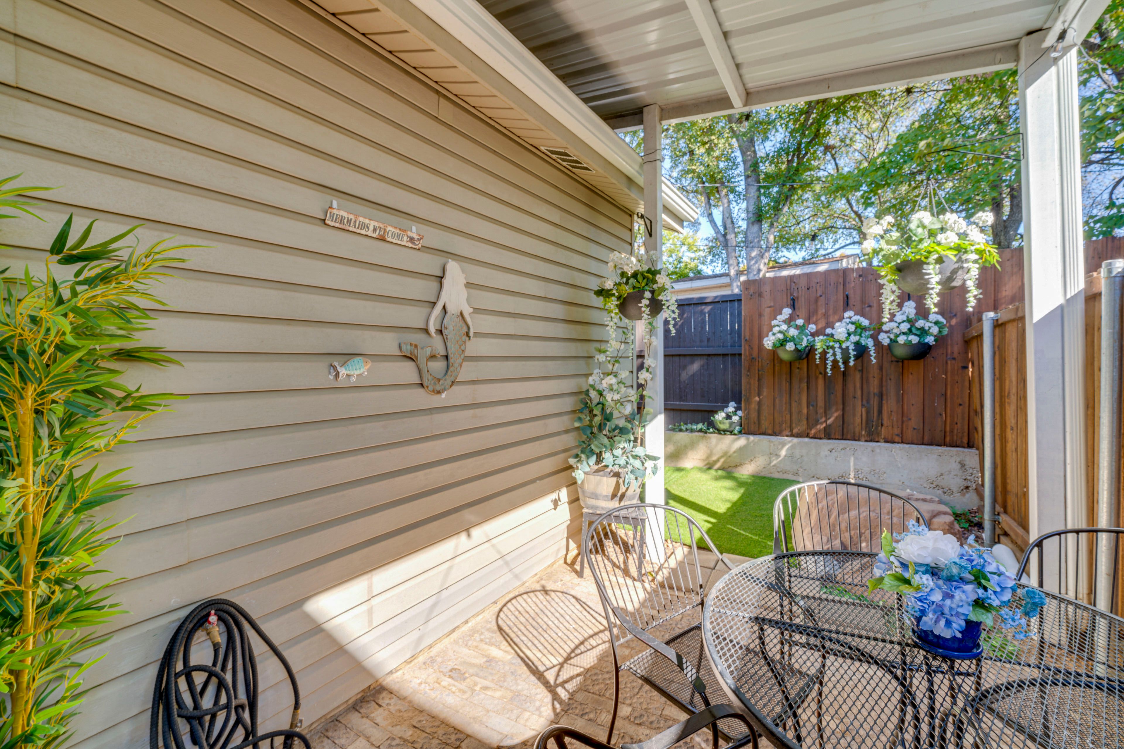 Fenced-In Patio | Outdoor Seating & Dining | Hammock