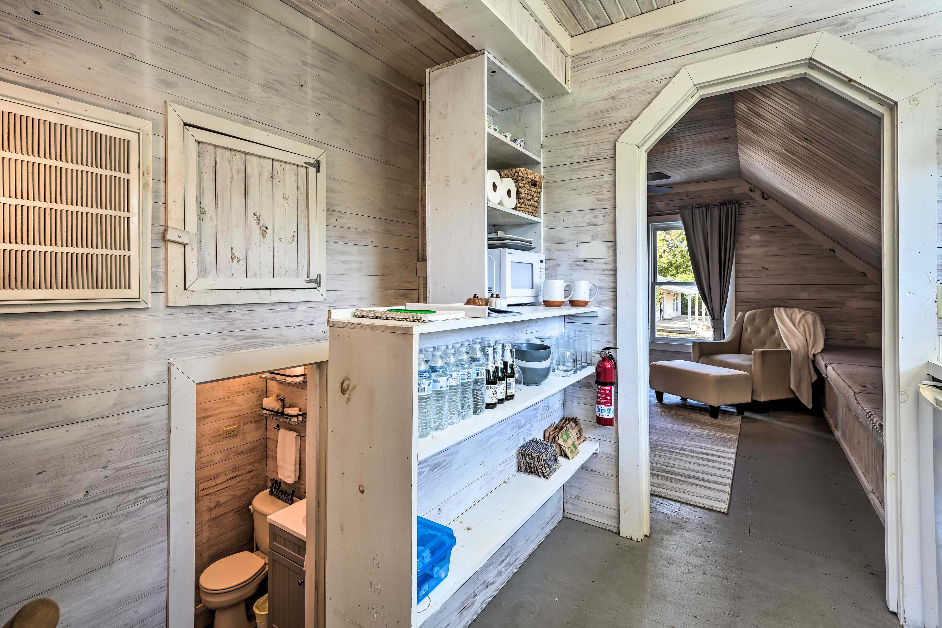 Kitchenette | Dishware & Flatware | 2-Burner Stove | Trash Bags | Paper Towels