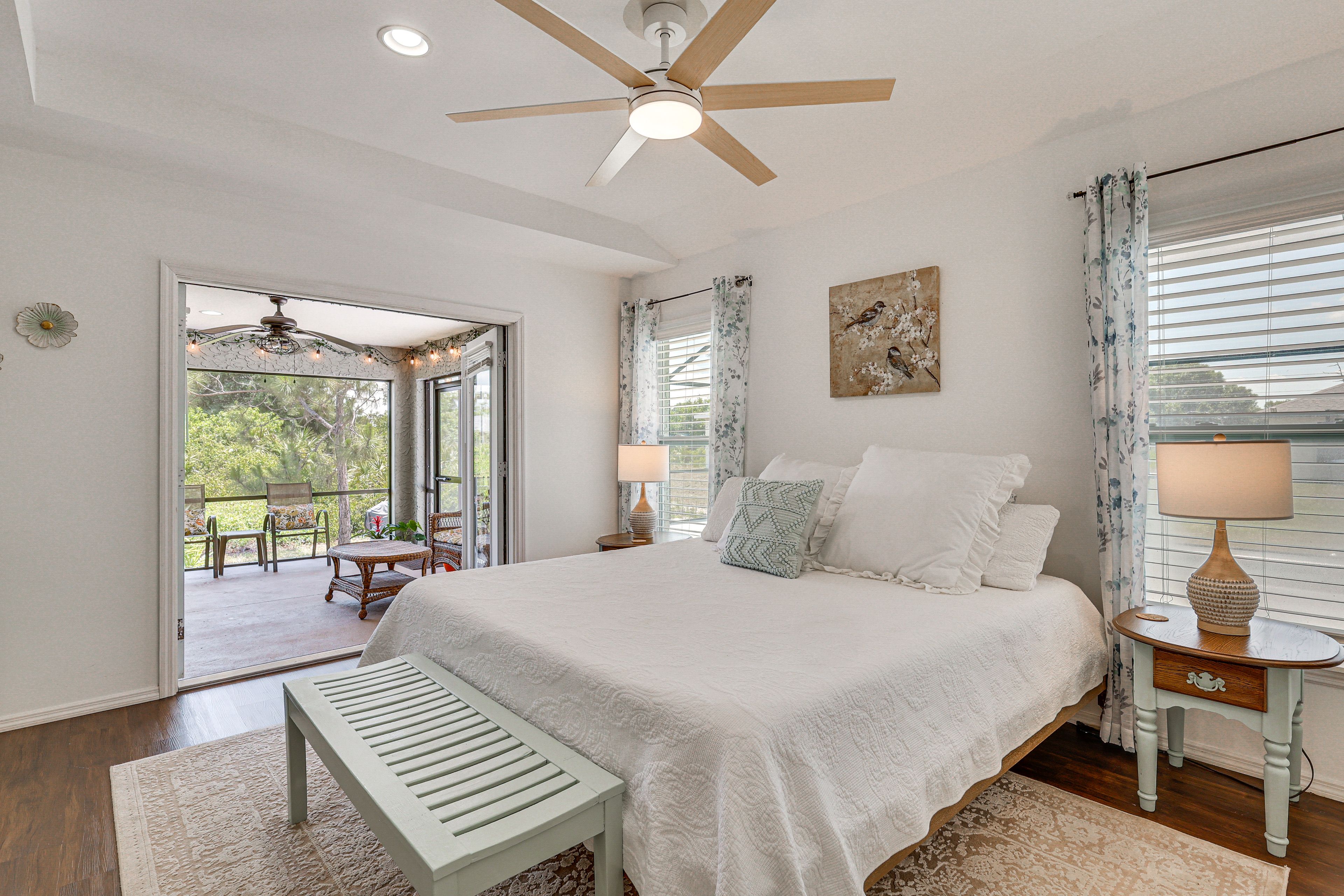 Bedroom Suite 1 | King Bed | Flat-Screen TV | Ceiling Fan