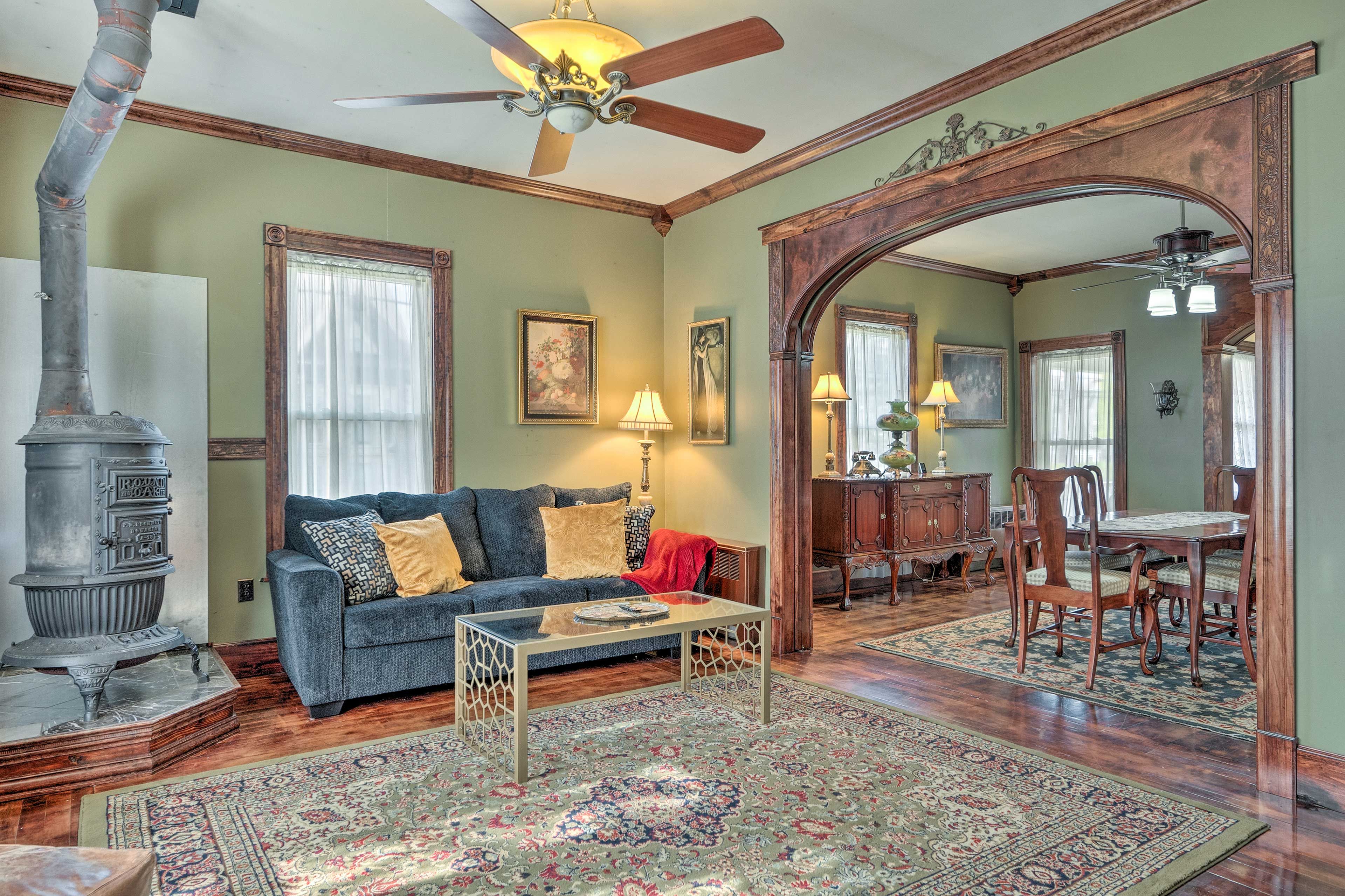 Living Room | Fireplace | Portable Window A/C | Bedroom + Bathroom on 1st Floor