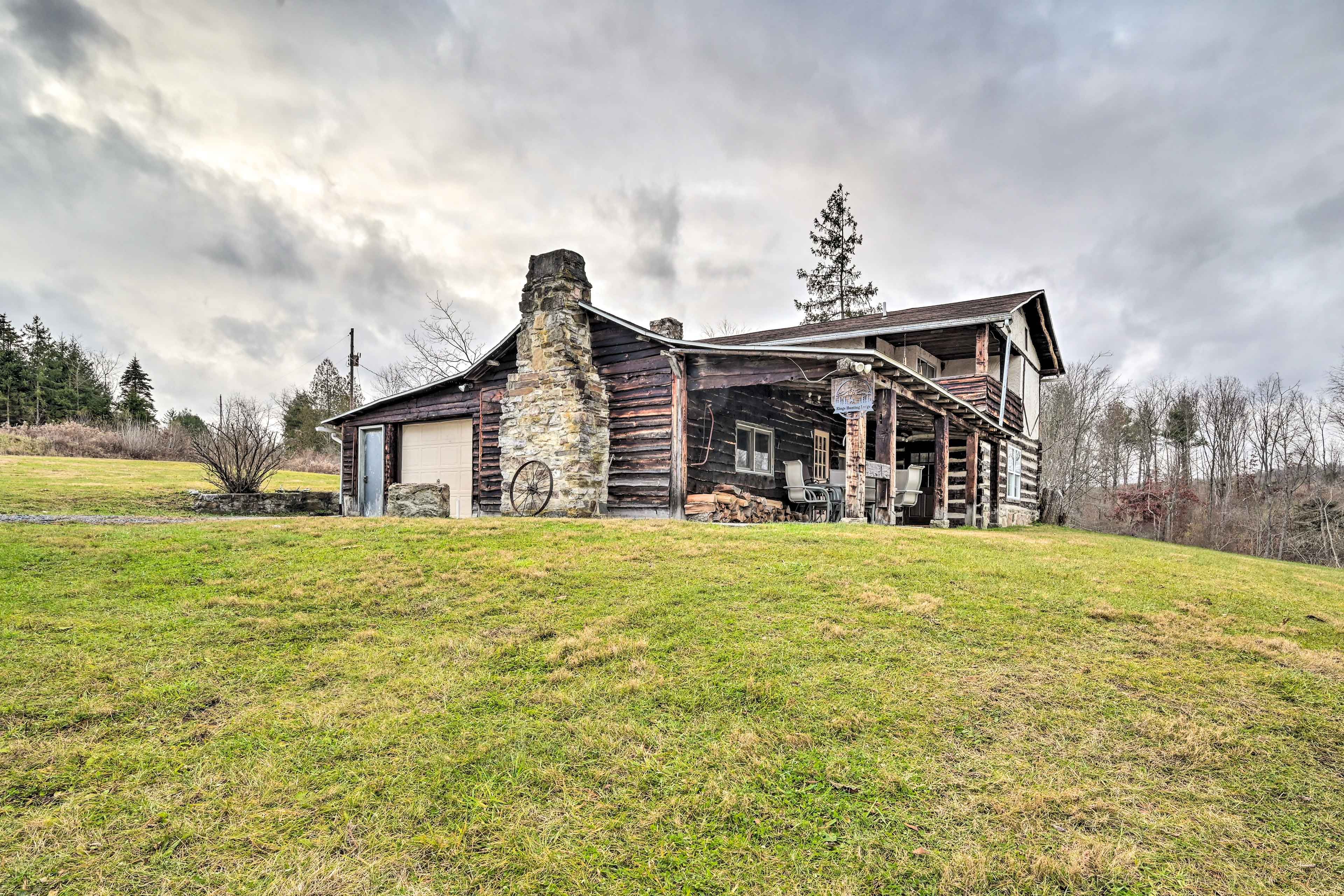 Cabin Exterior | Hiking & Biking Trails On-Site | 100 Acres of Land