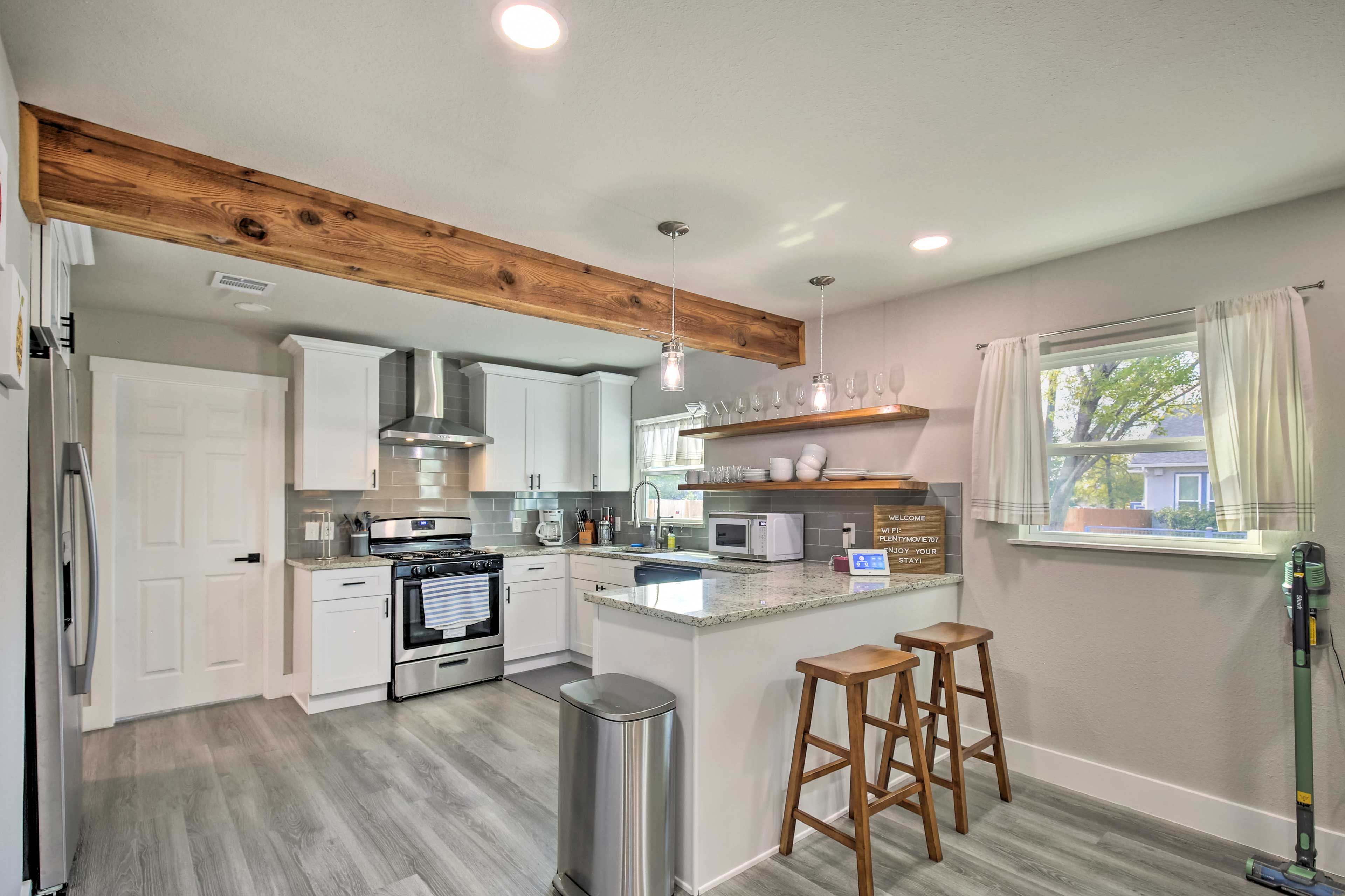 Kitchen | 2 Interior Stairs | Single-Story Interior | Free WiFi | Towels/Linens