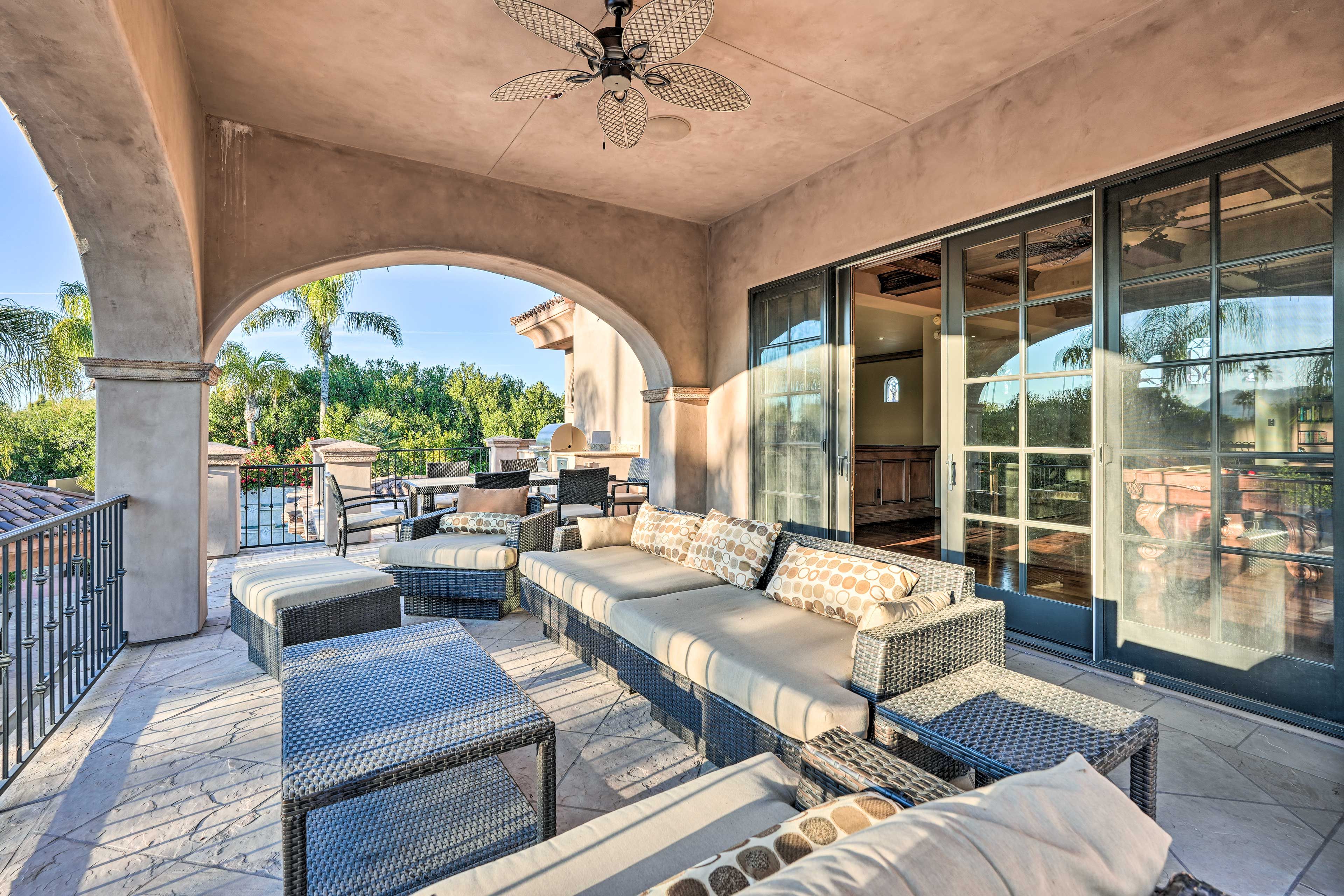Furnished Patio | Cornhole | Racquetball Wall & Rackets | Badminton Set