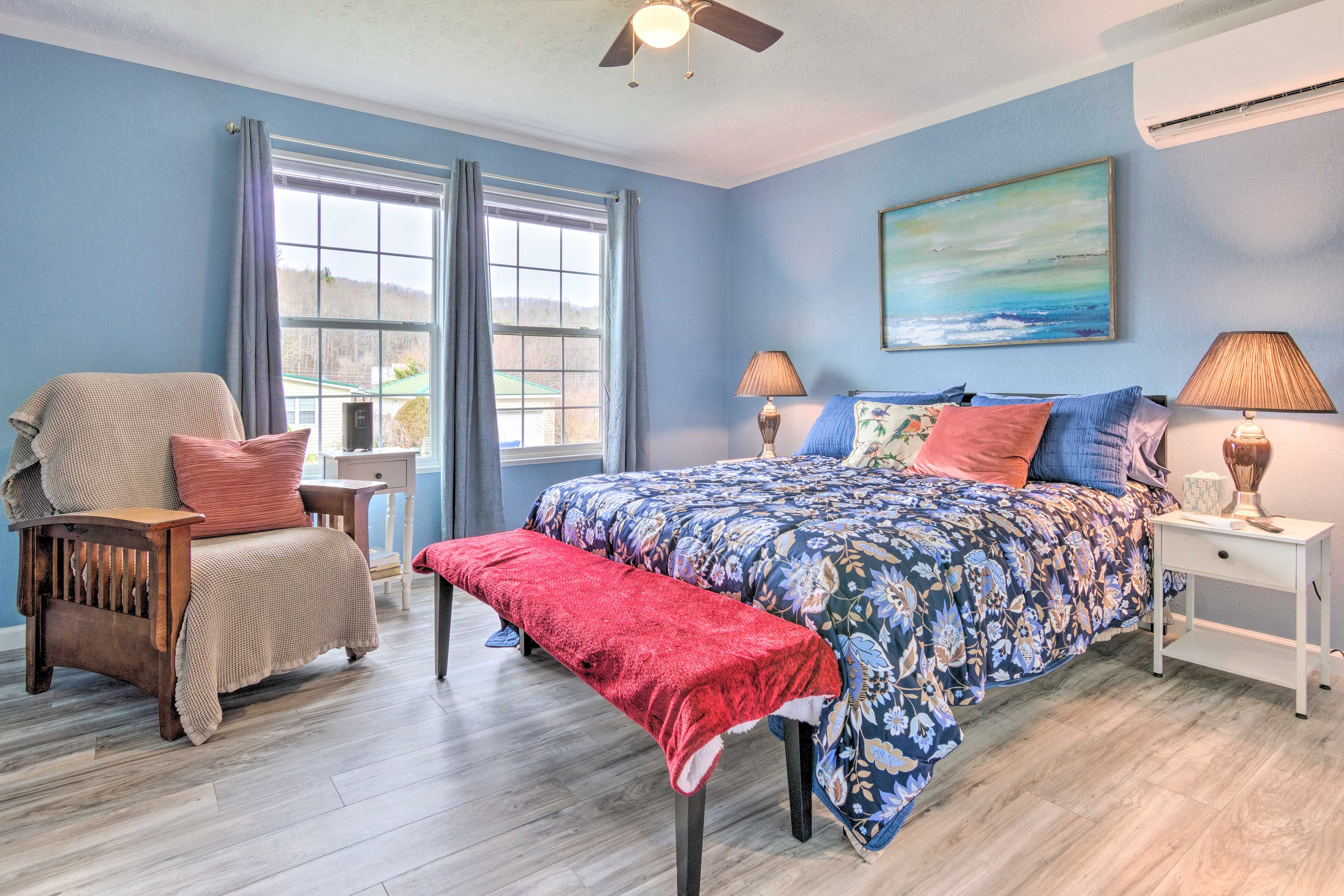 Bedroom 1 | Queen Bed | Seating | Ceiling Fans | En-Suite Bathroom