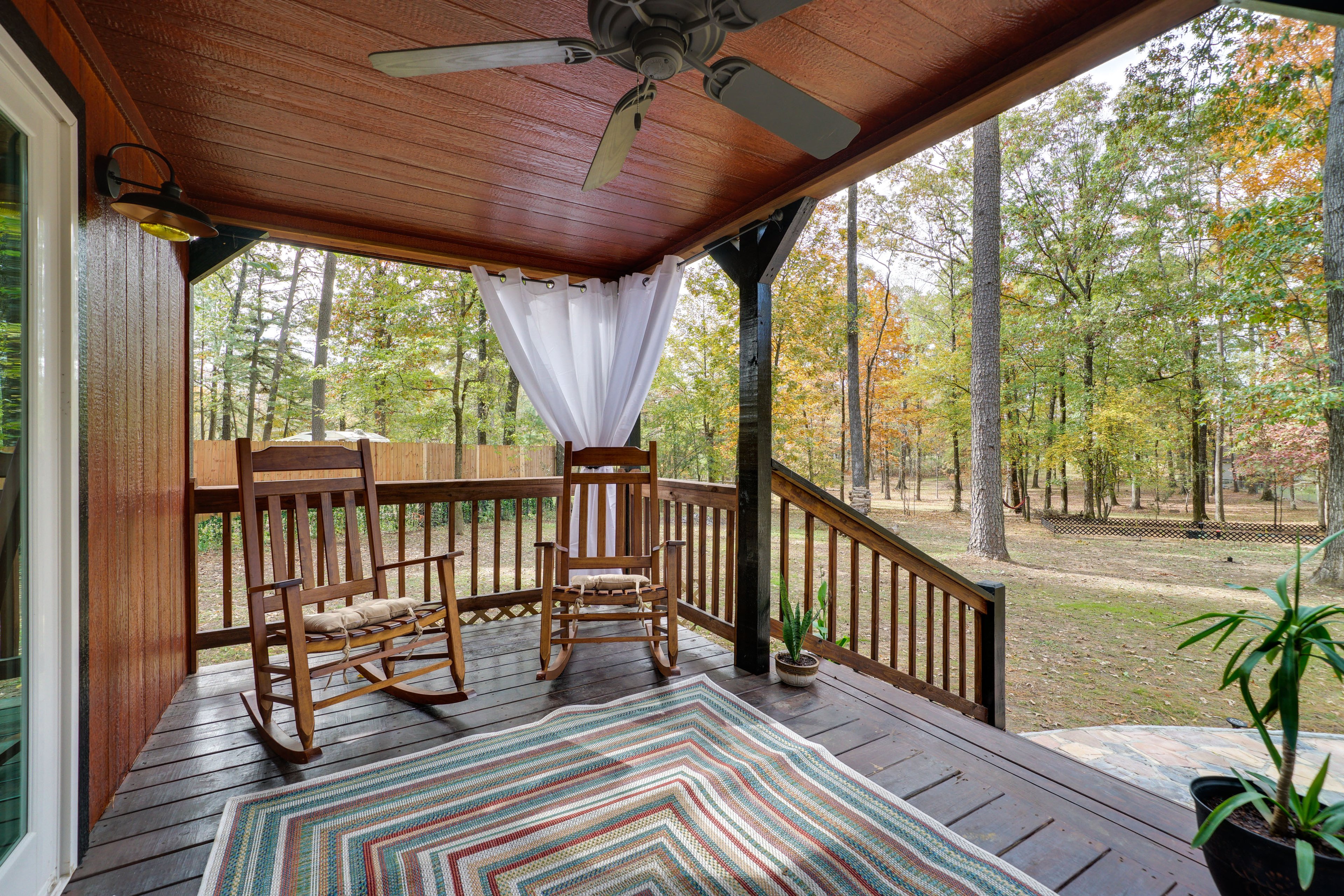 Front Porch | Gas Grill | Rocking Chairs | Curtains | Ceiling Fan