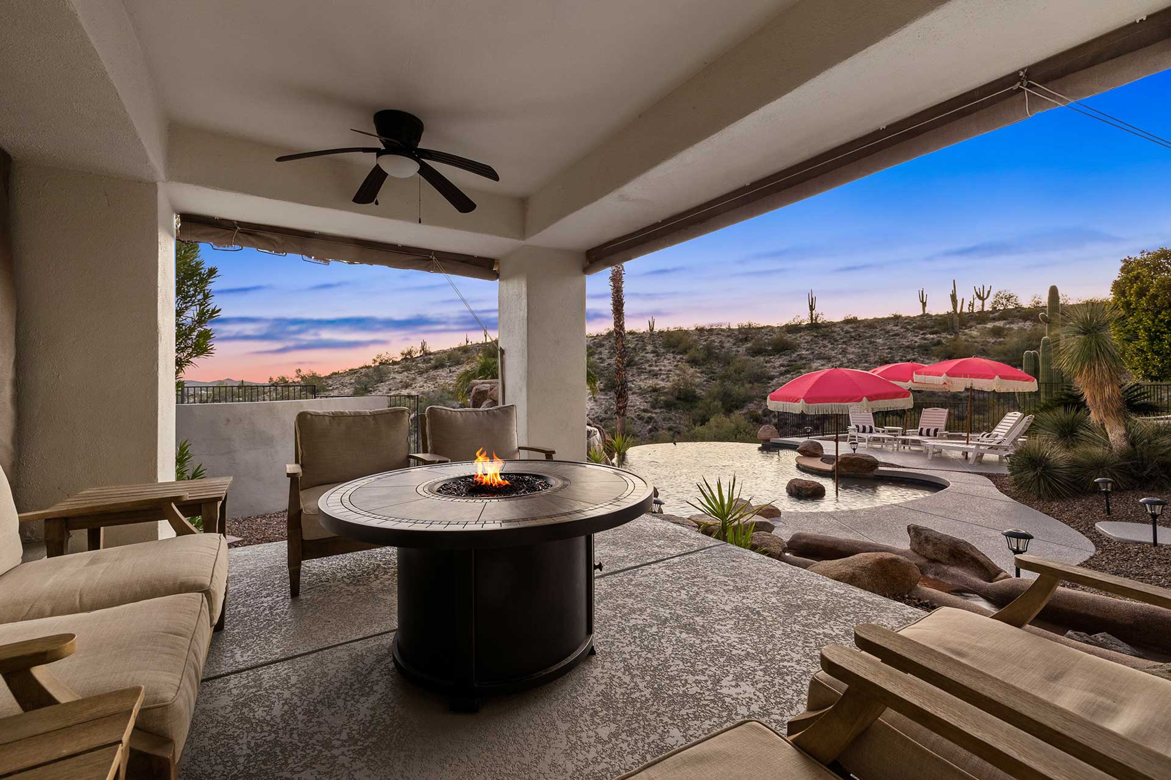 Covered Fire Pit Area | Infinity Pool | Mountain Views