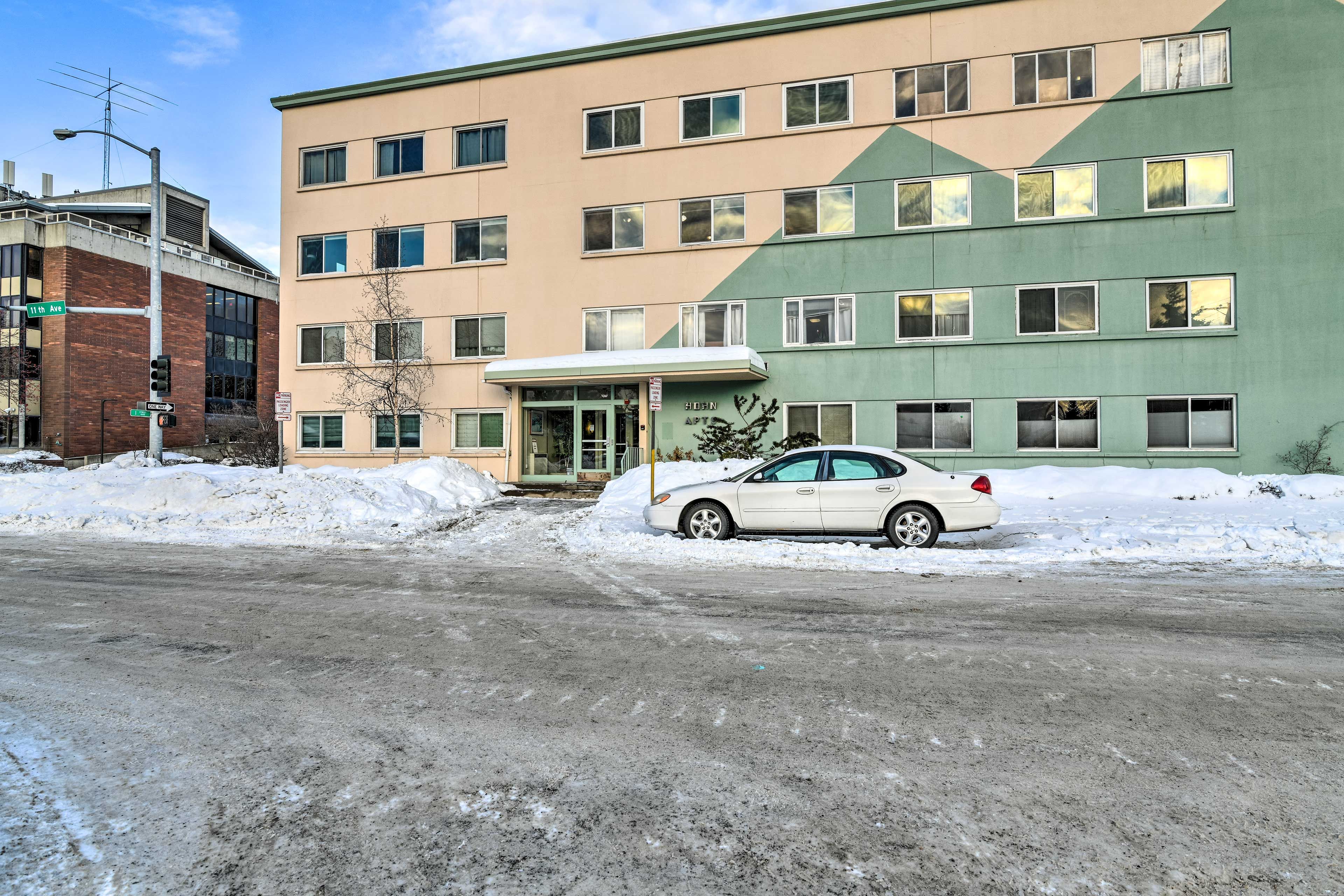 Condo Exterior | Wireless Internet | Walk to Dining & Shopping