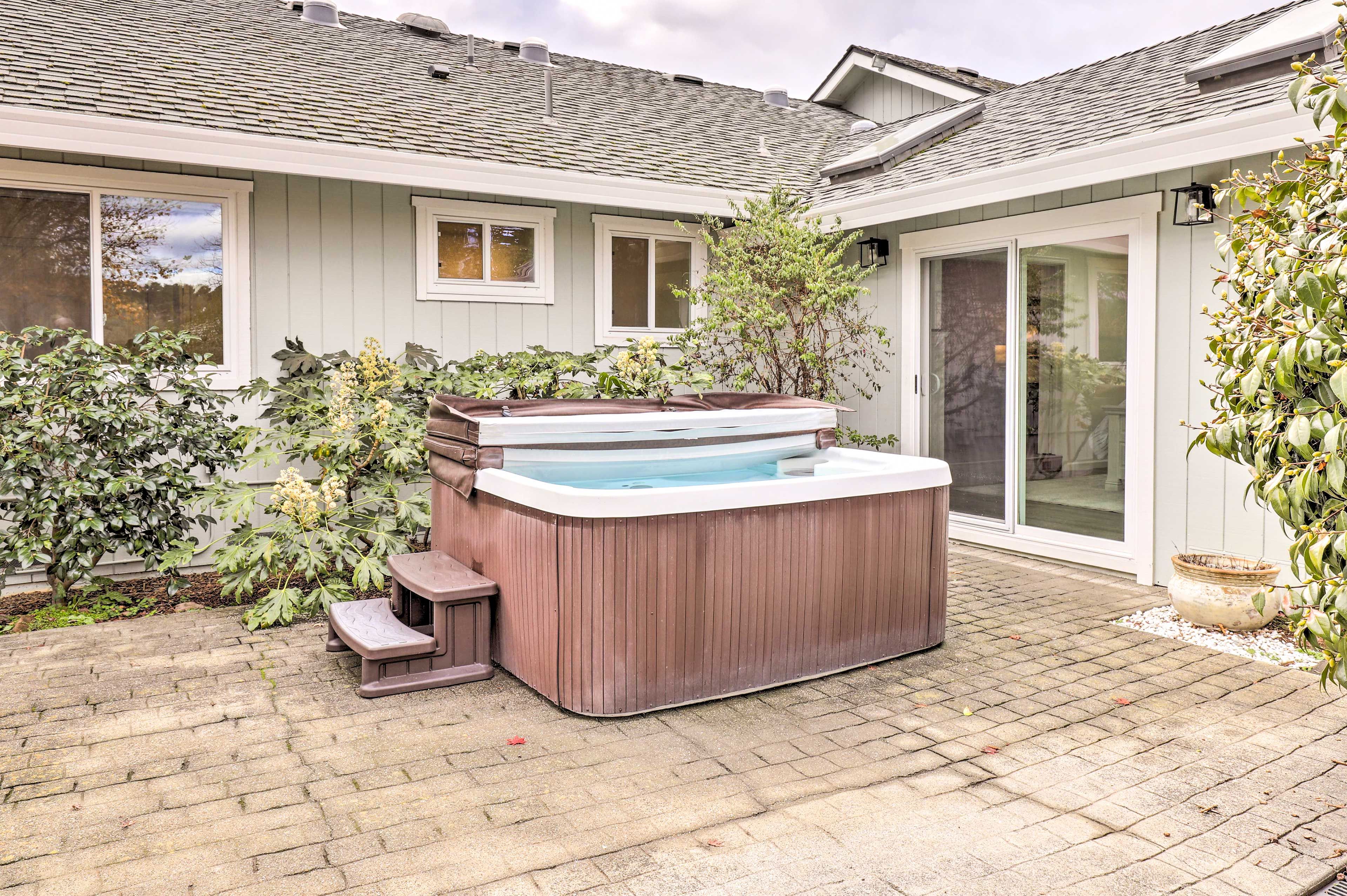Patio | Single-Story Home | Private Hot Tub