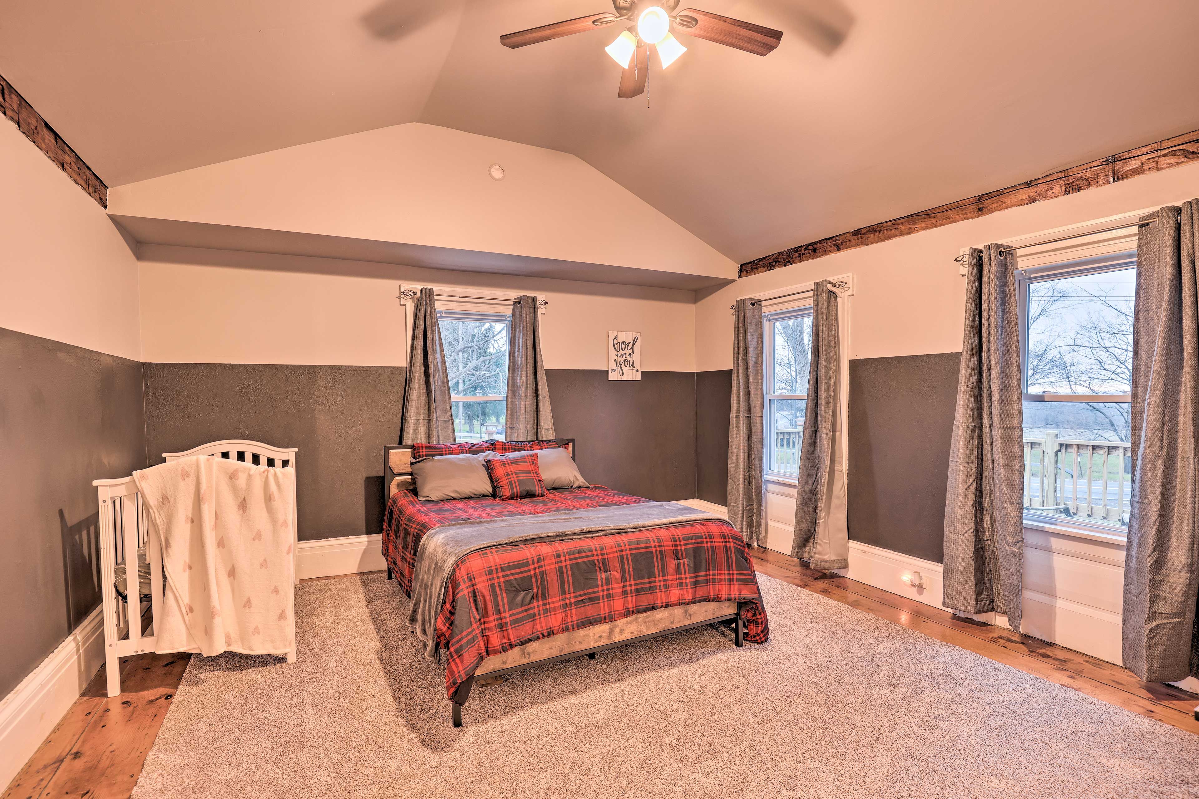 Bedroom 1 | 1st Floor | Queen Bed, Crib | Linens Provided