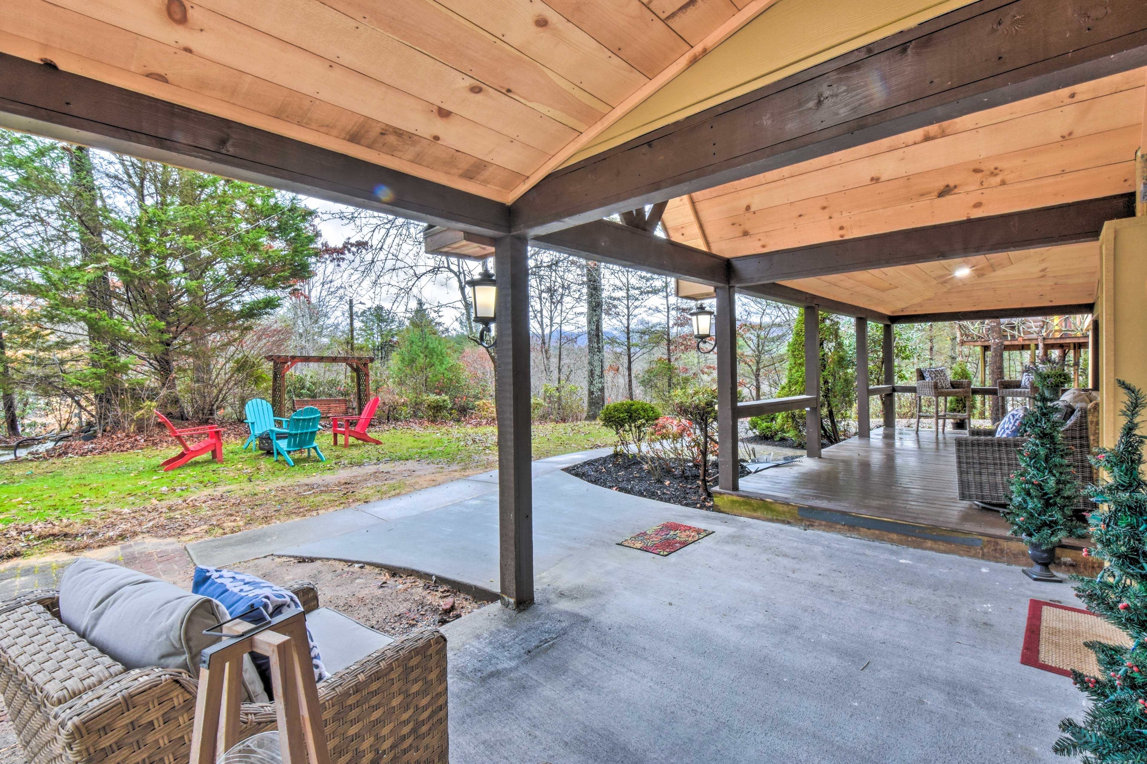 Covered Front Porch | Wood Fire Pit | Sitting Areas | Hot Tub