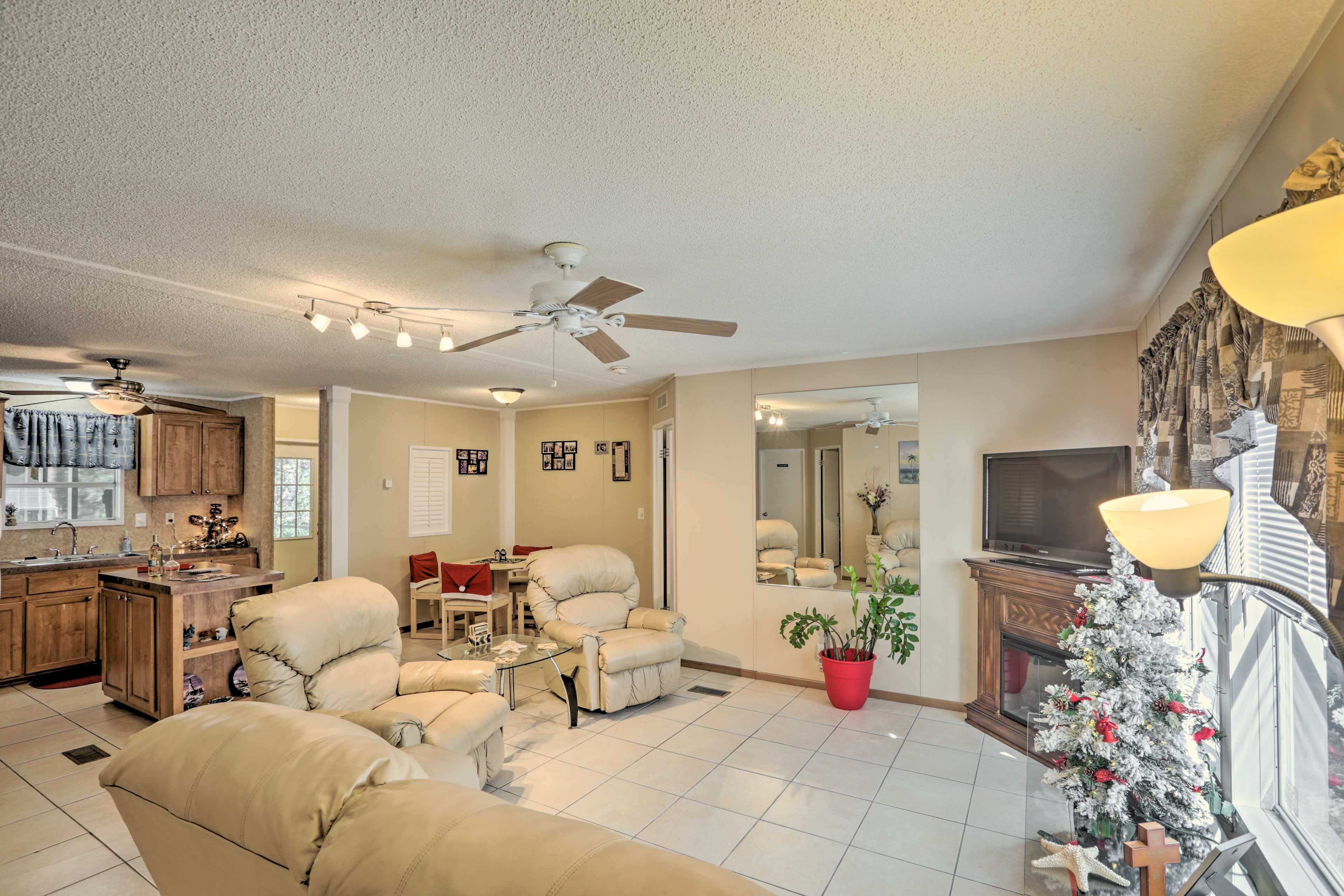 Living Room | Private Hot Tub | Upper & Lower Screened Porch | 2 Mi to Beach