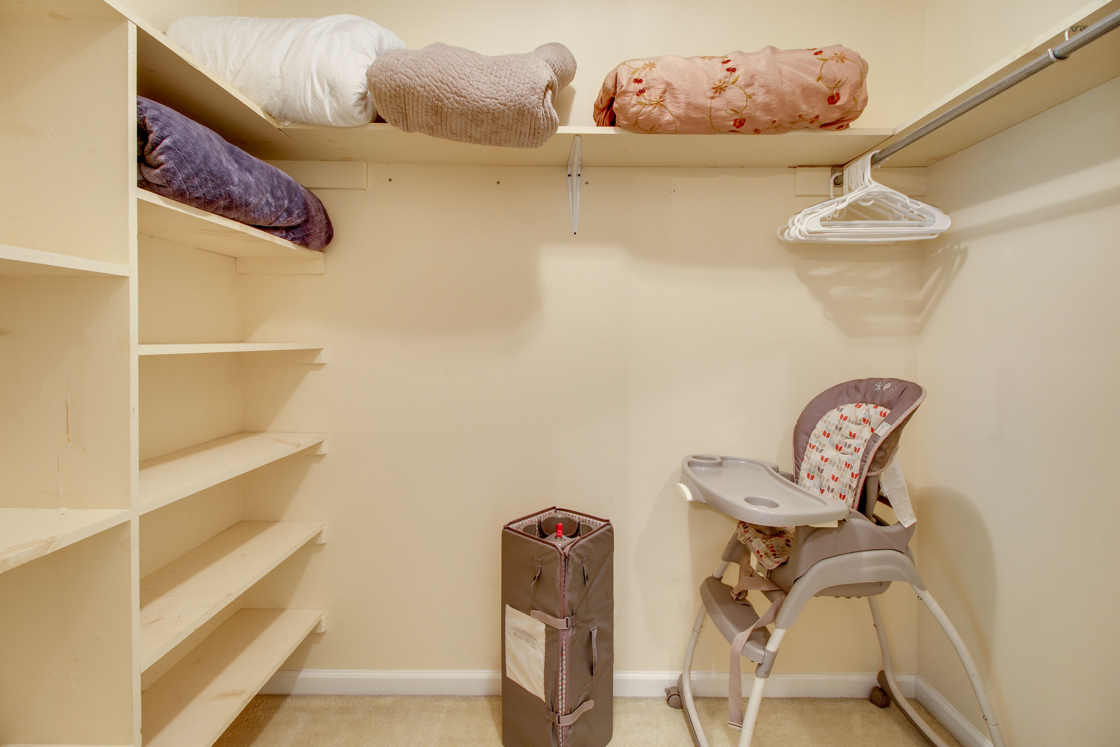 Bedroom 2 Closet | Portable Crib | High Chair