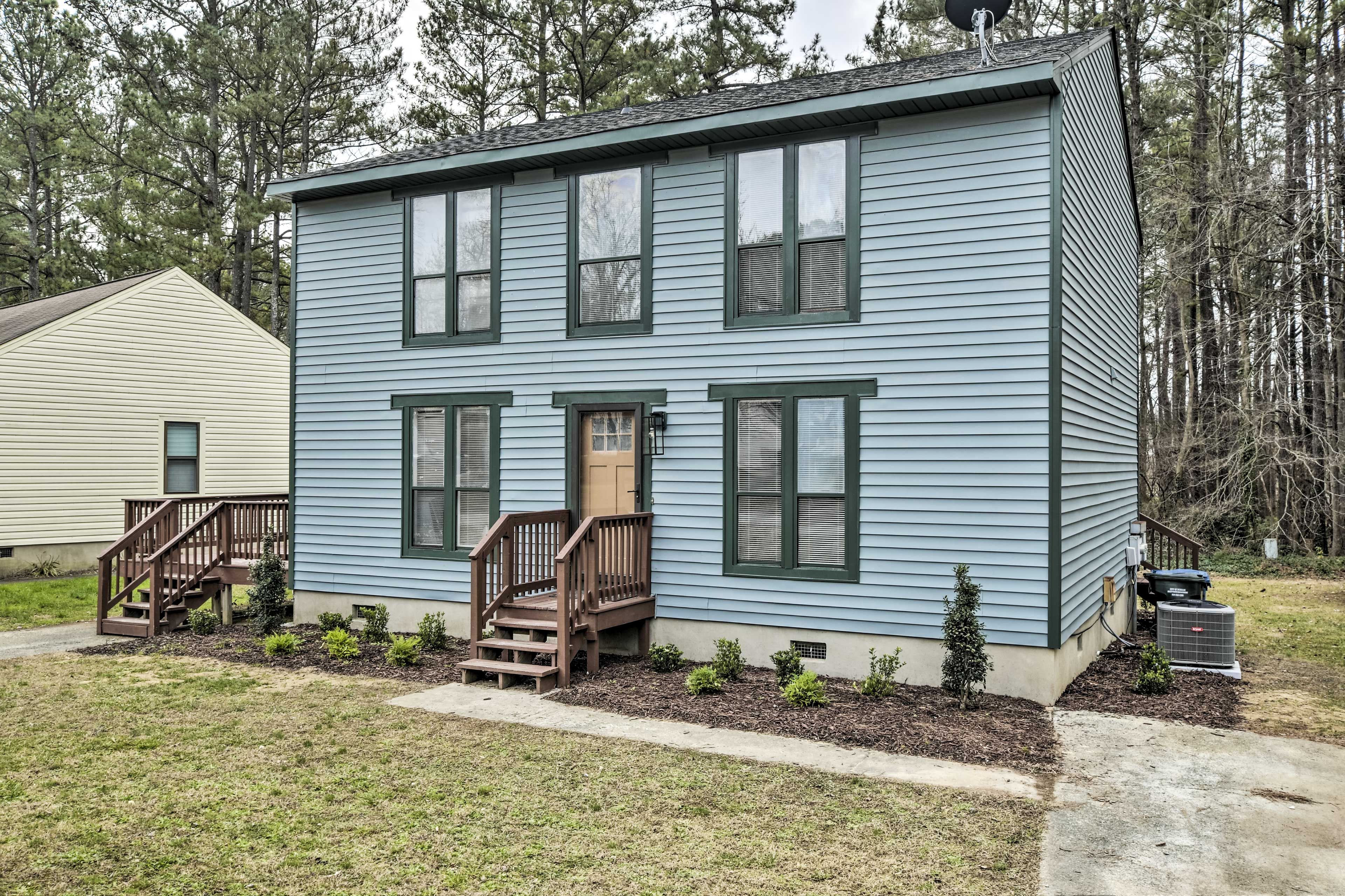 Townhome Exterior | Private Deck | Shared Backyard