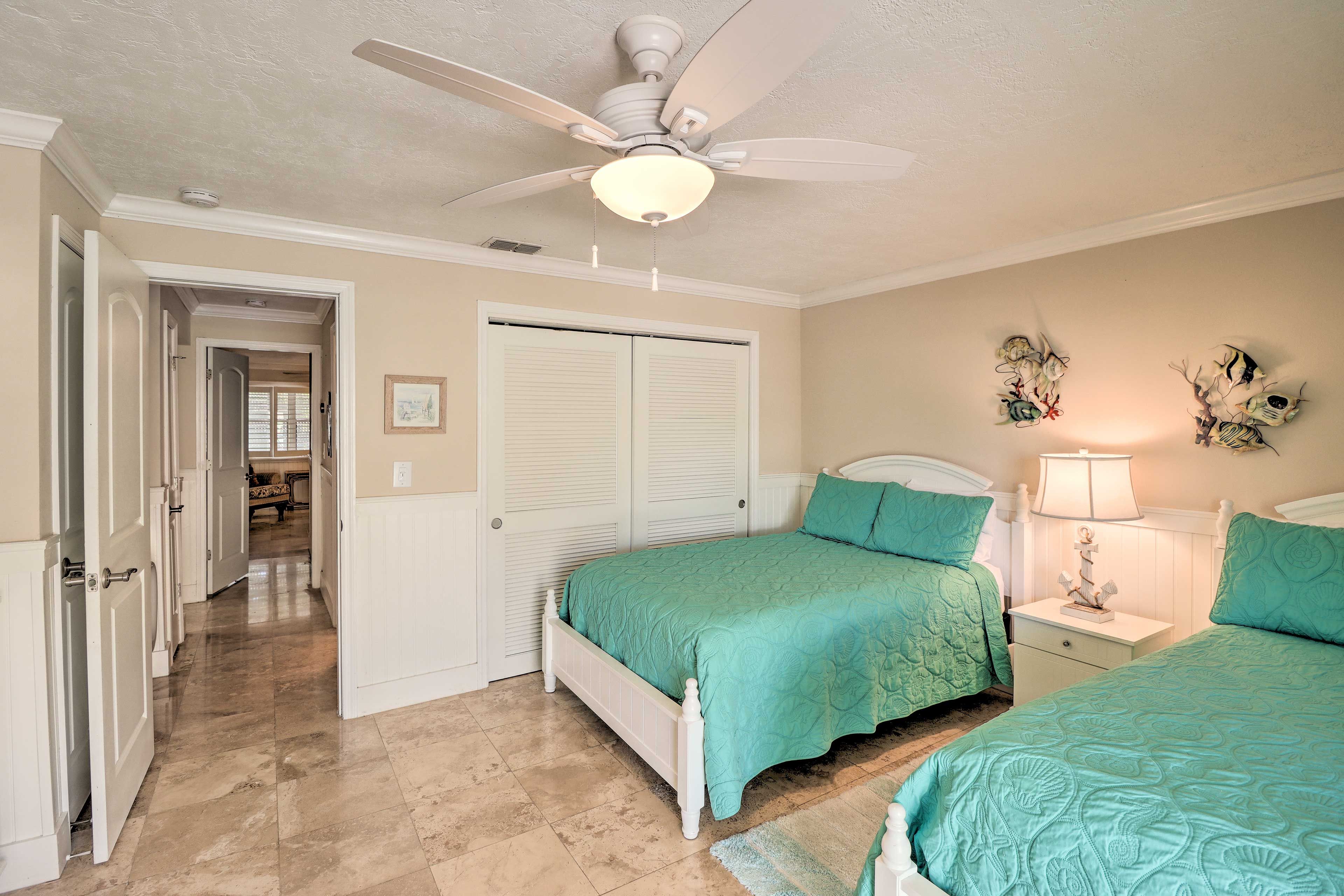 Bedroom 2 | 2 Queen Beds | Smart TV w/ Cable | Laptop-Friendly Desk