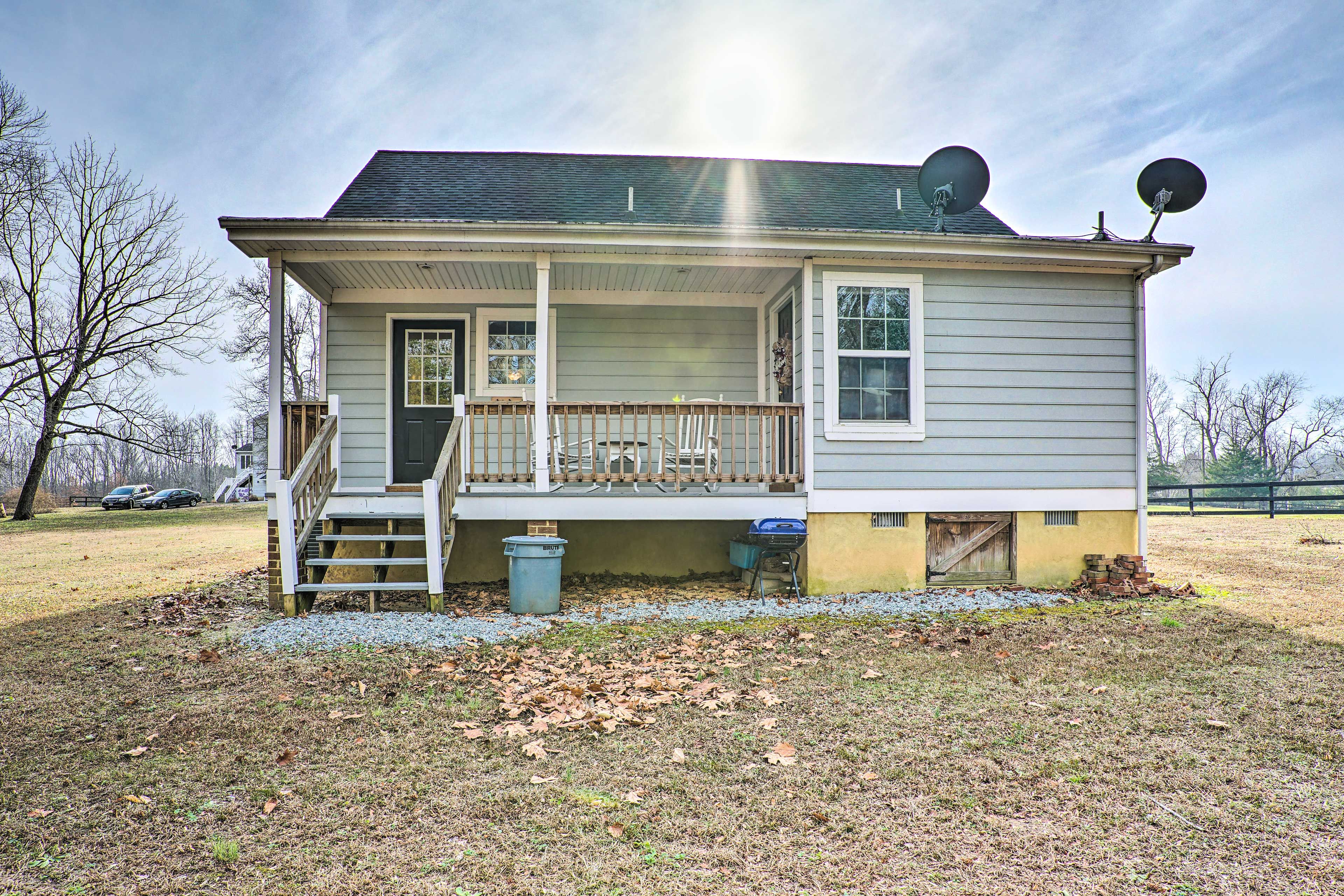 Backyard | Covered Deck w/ Rocking Chairs | Charcoal Grill | Shared Fire Pit