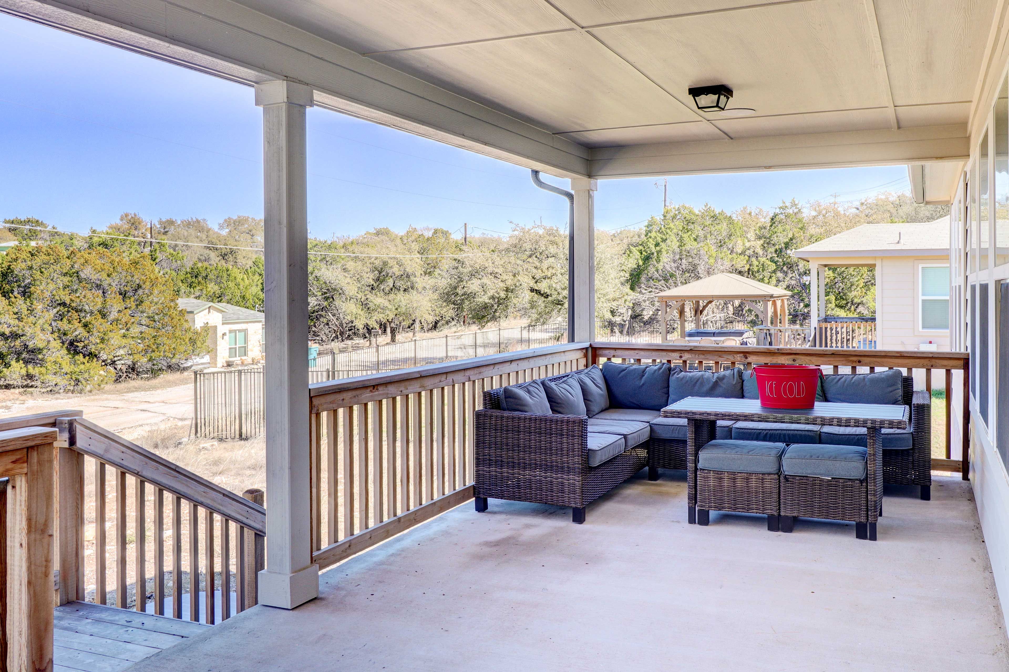 Covered Patio | Charcoal Grill | Hot Tub