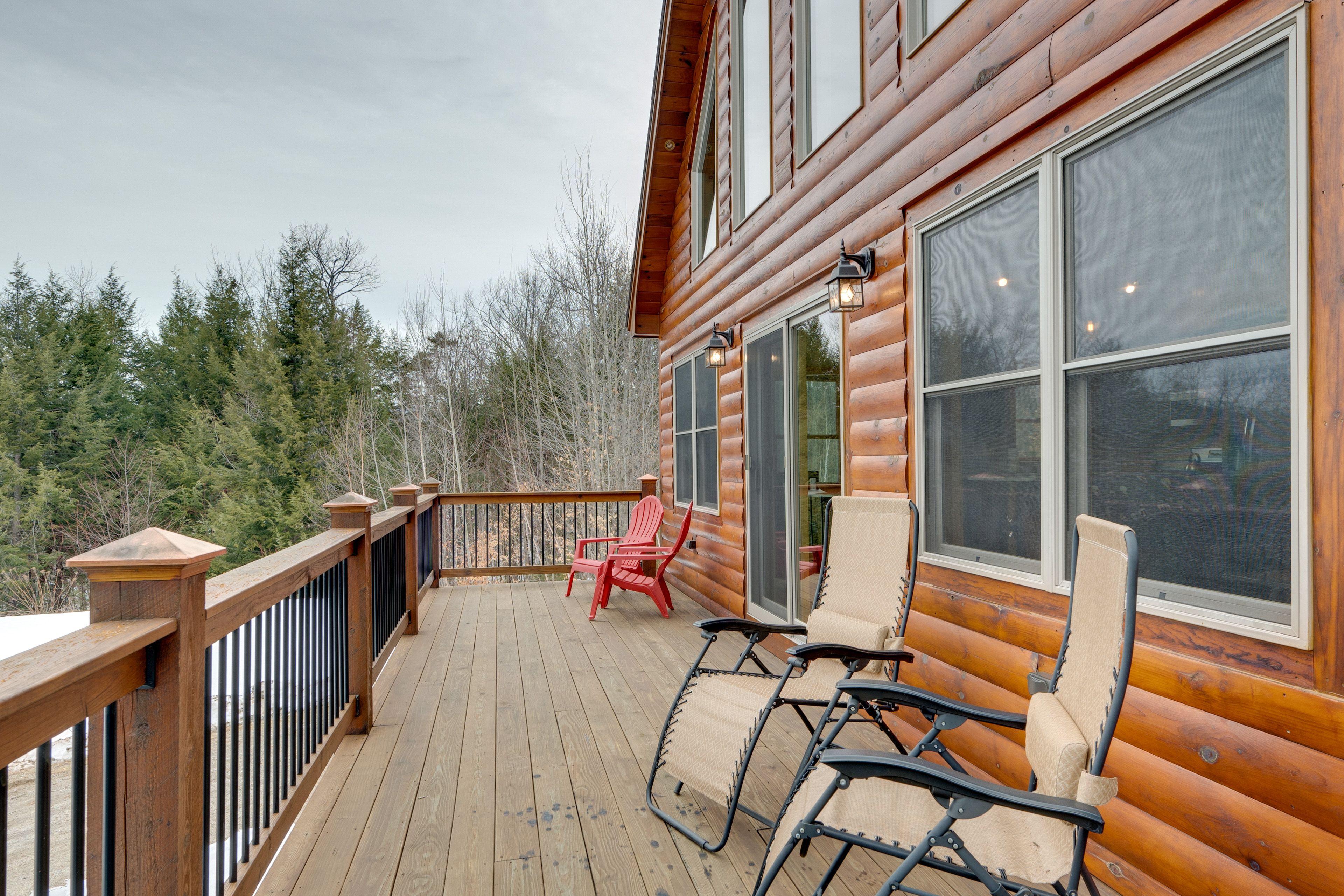 Deck | Sunday River Mountain Views | Gravel Driveway Parking (5 Vehicles)
