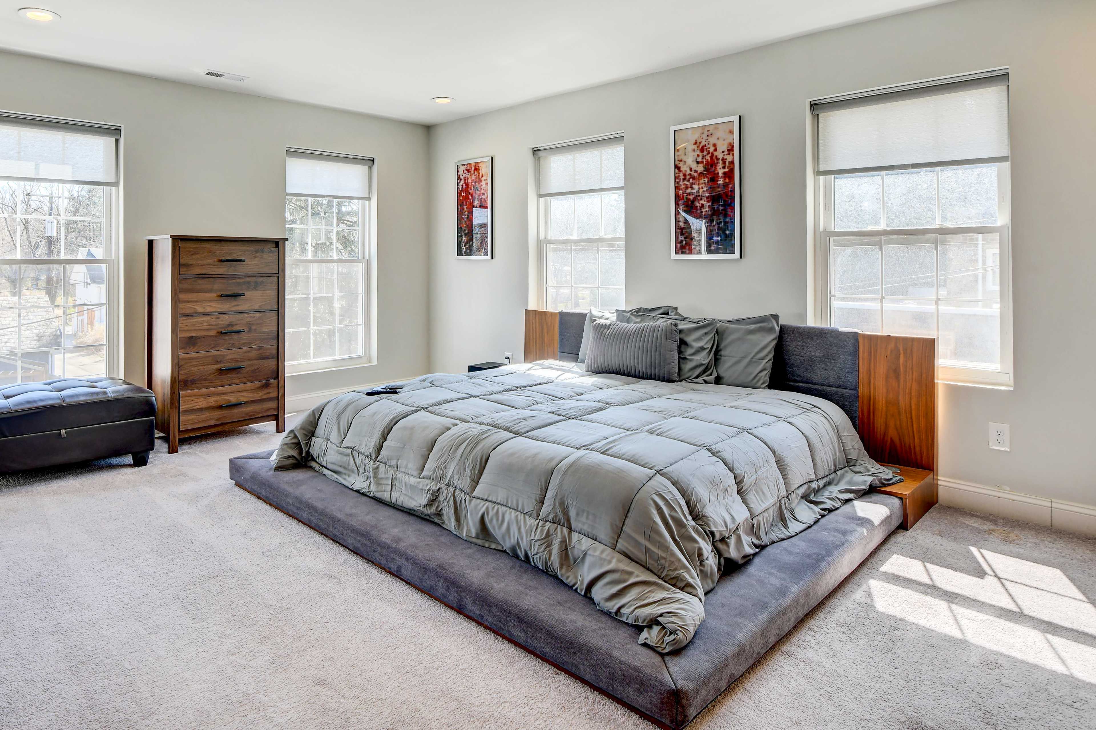 Bedroom 1 | King Bed | Linens Provided | Electric Fireplace