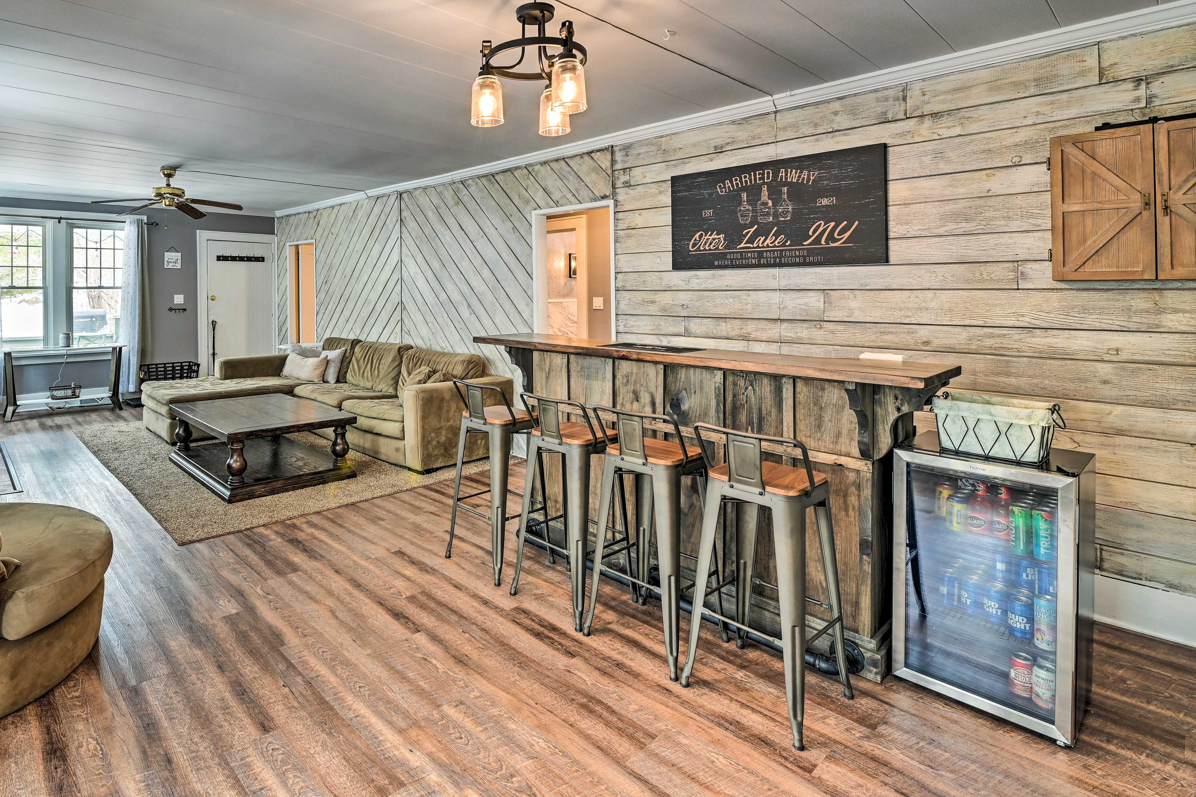 Bar Area | Beverage Fridge | Dartboard