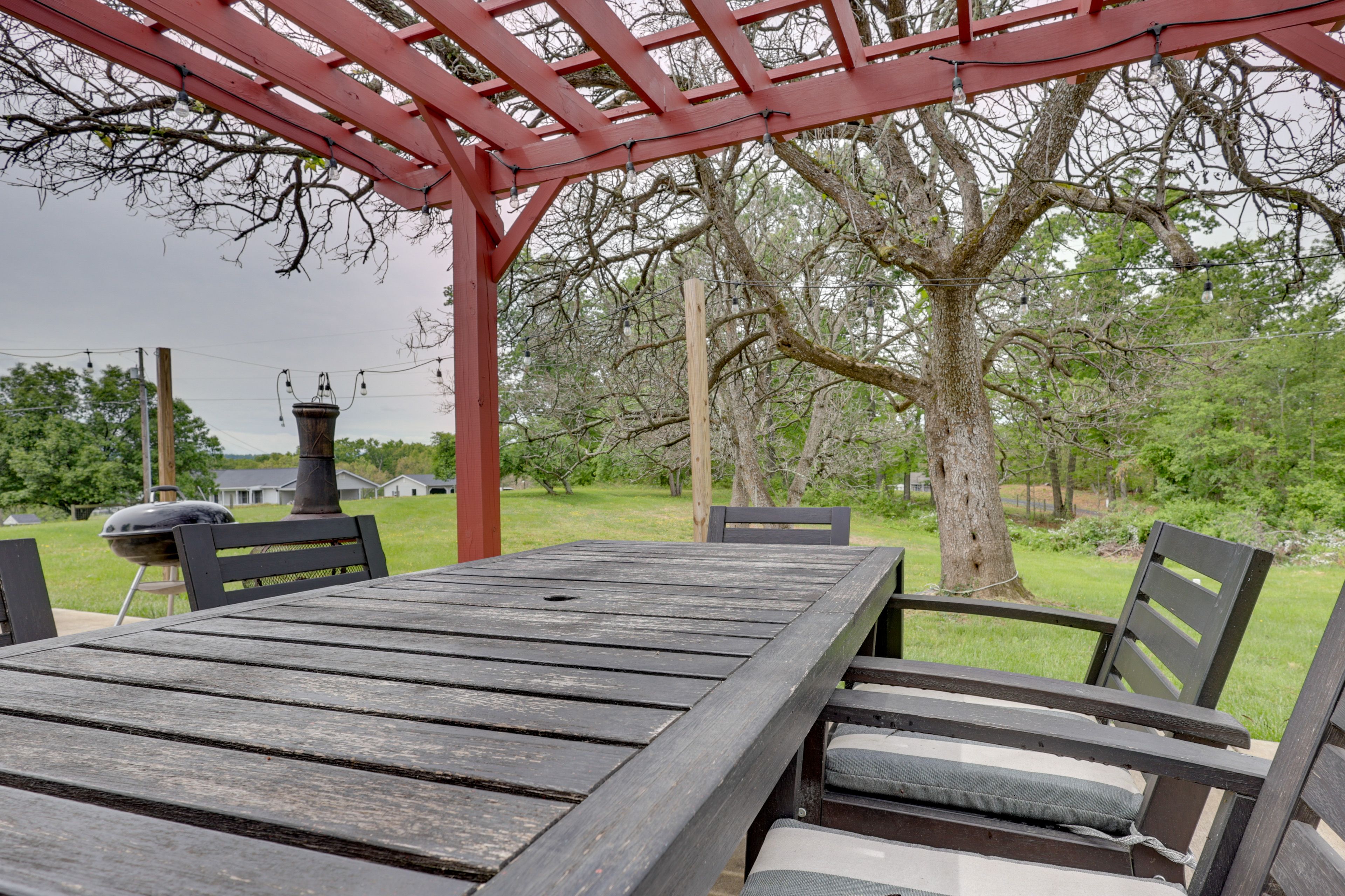 Patio | Charcoal Grill | Chimenea (Wood Not Provided) | Dining Area