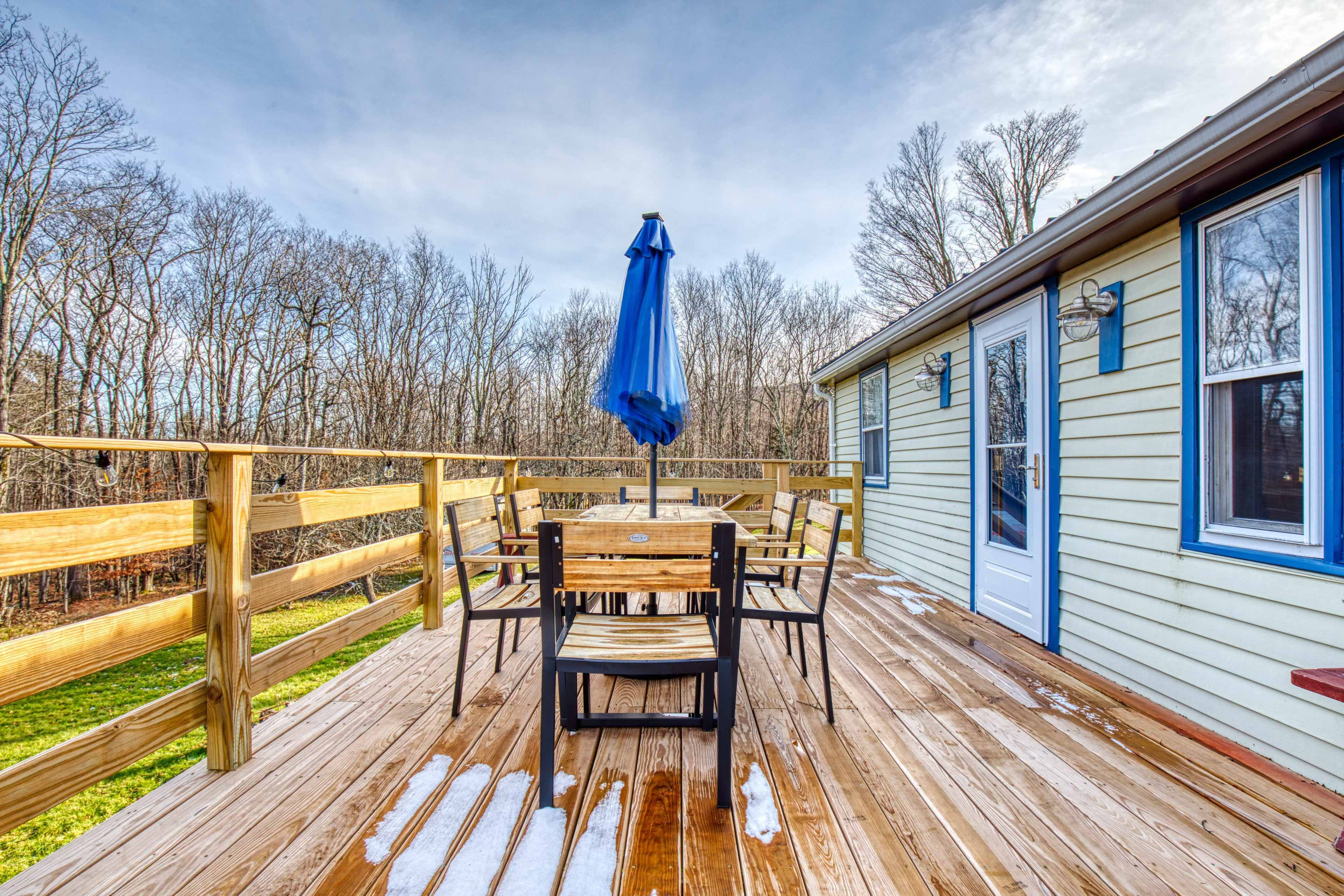 Private Deck | Gas Grill | Fire Pit | Yard | Mountain Views