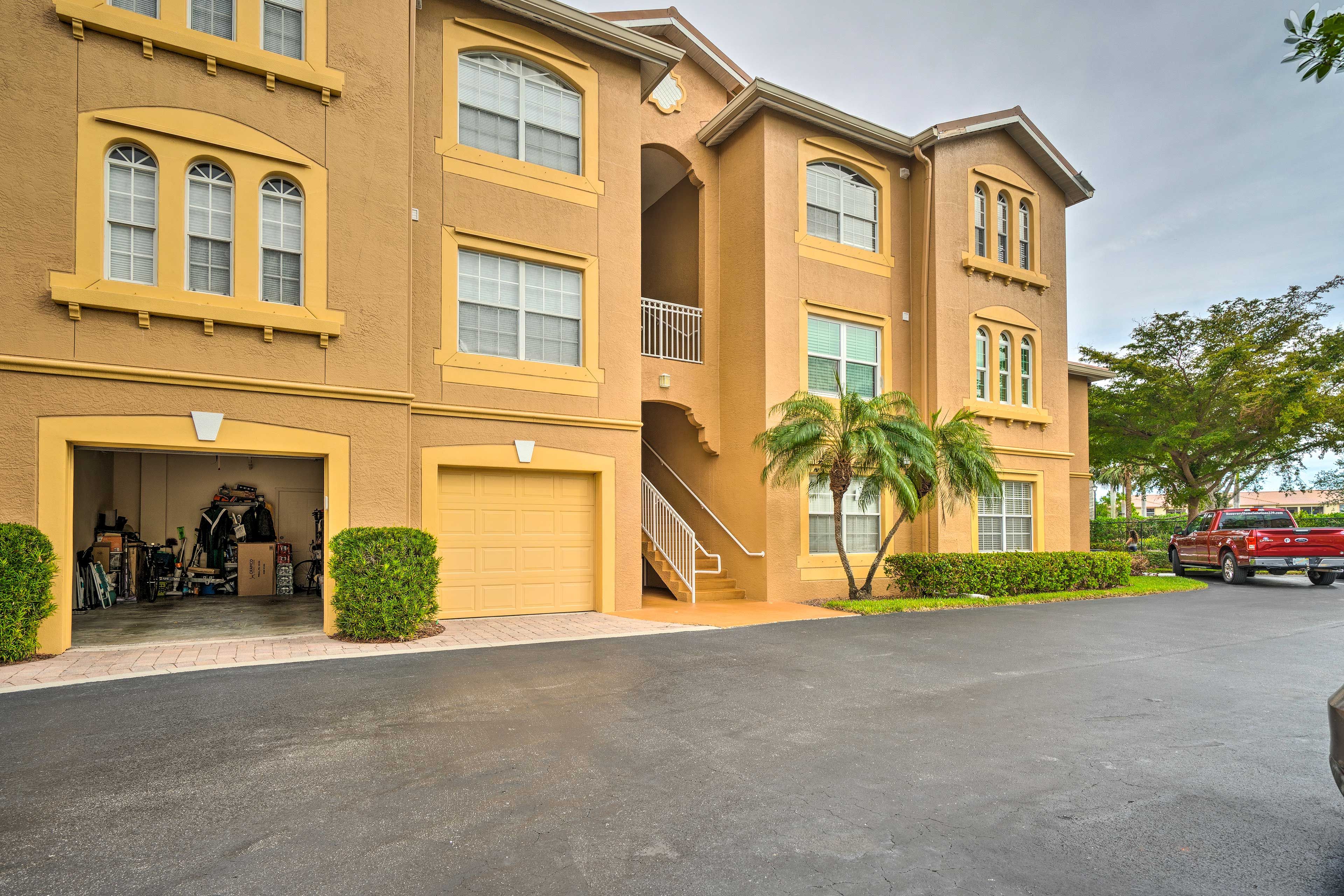 Building Exterior | 3rd-Floor Unit | Community Parking Lot (2 Vehicles)