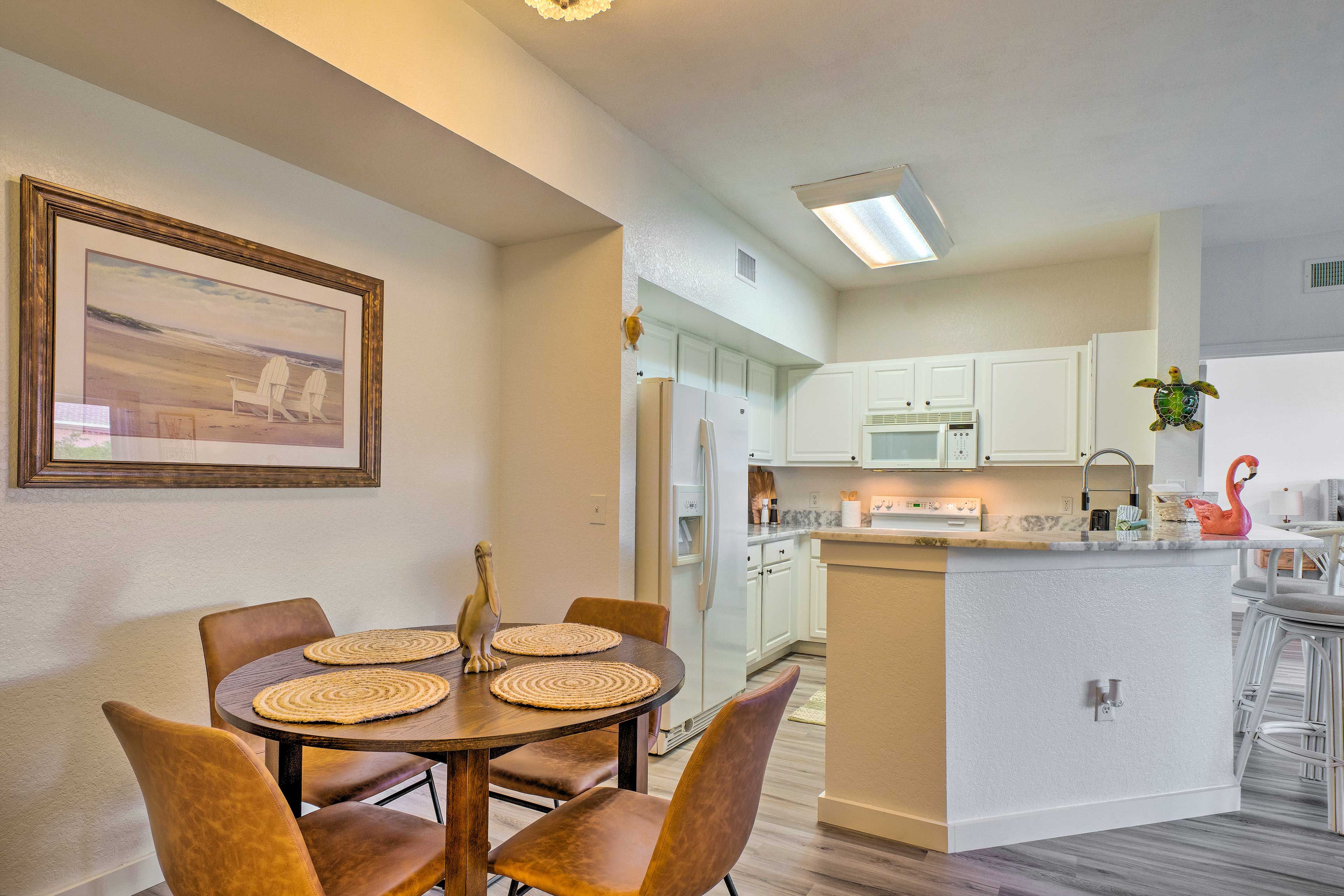 Dining Area | 3rd-Floor Unit | Open Floor Plan