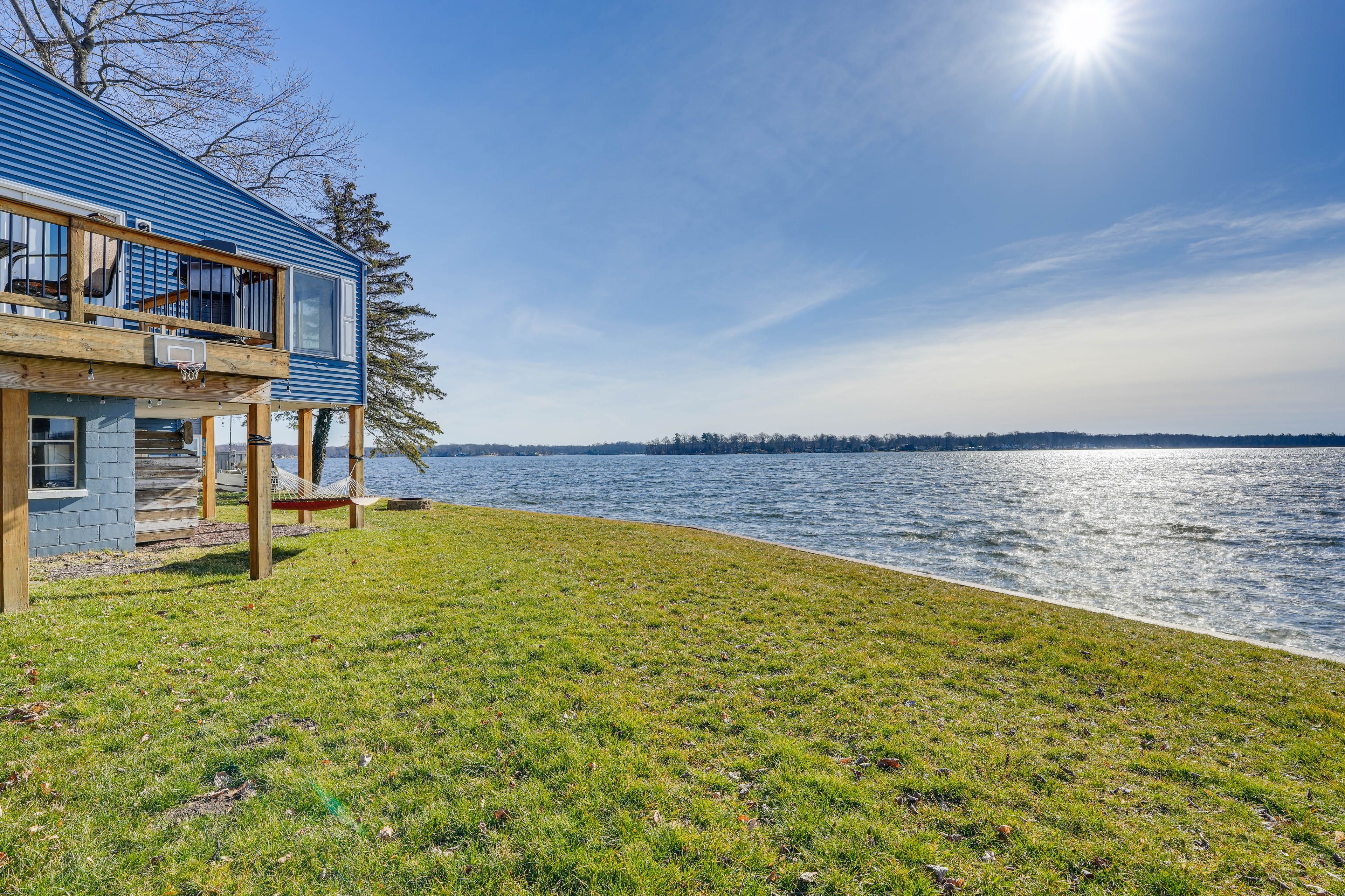 Backyard | 150' Lake Frontage | Wood-Burning Fire Pit
