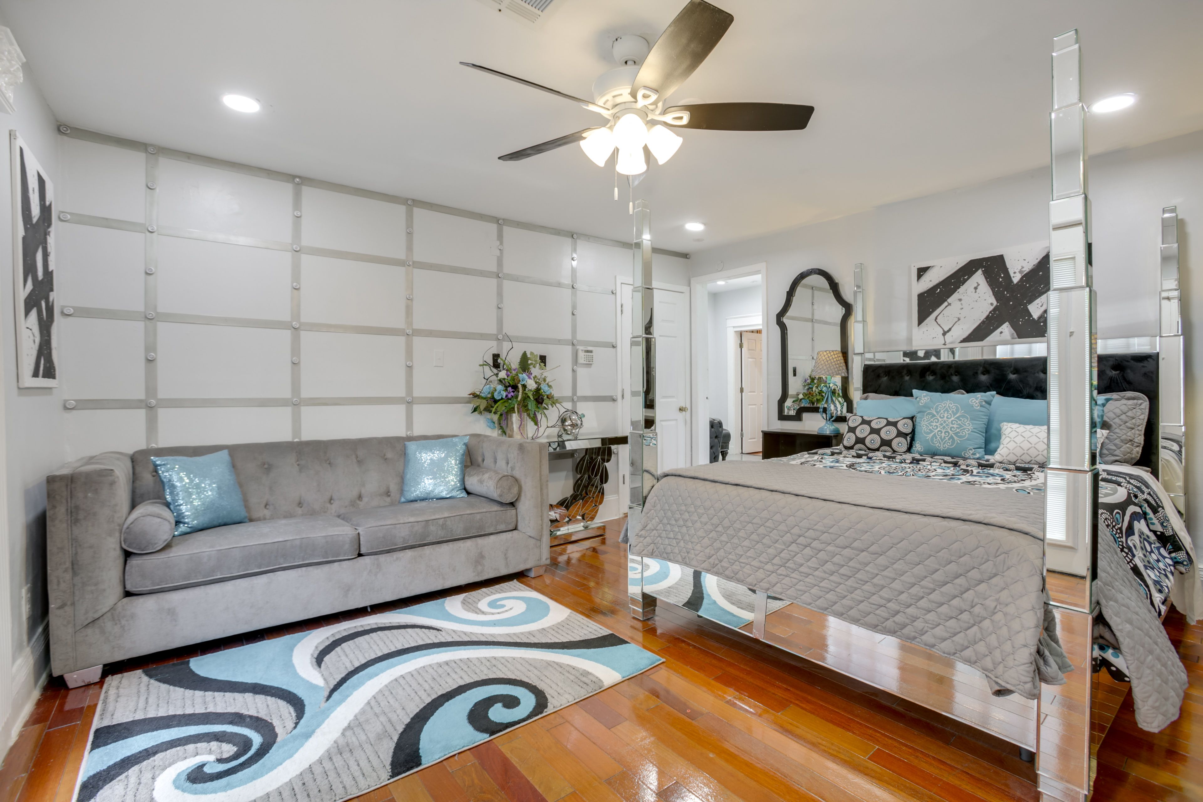 Bedroom 1 | Queen Bed | Electric Fireplace | En-Suite Bathroom