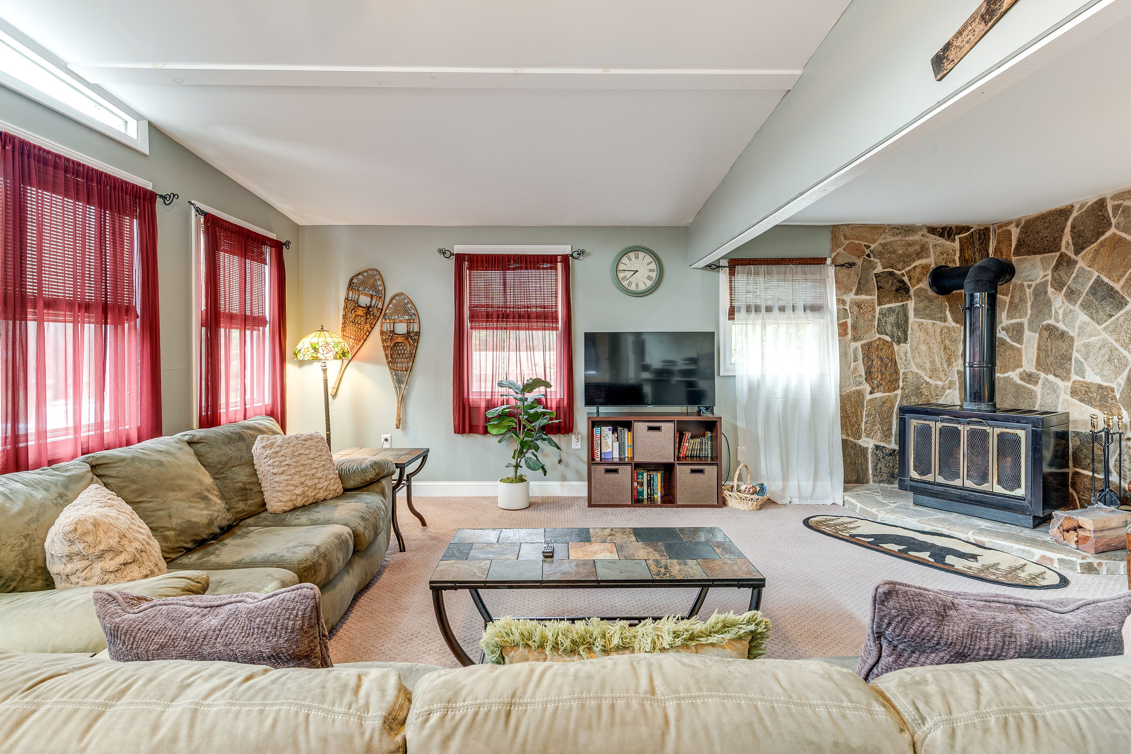 Living Room | Single-Story Home | Wood-Burning Stove | Smart TV