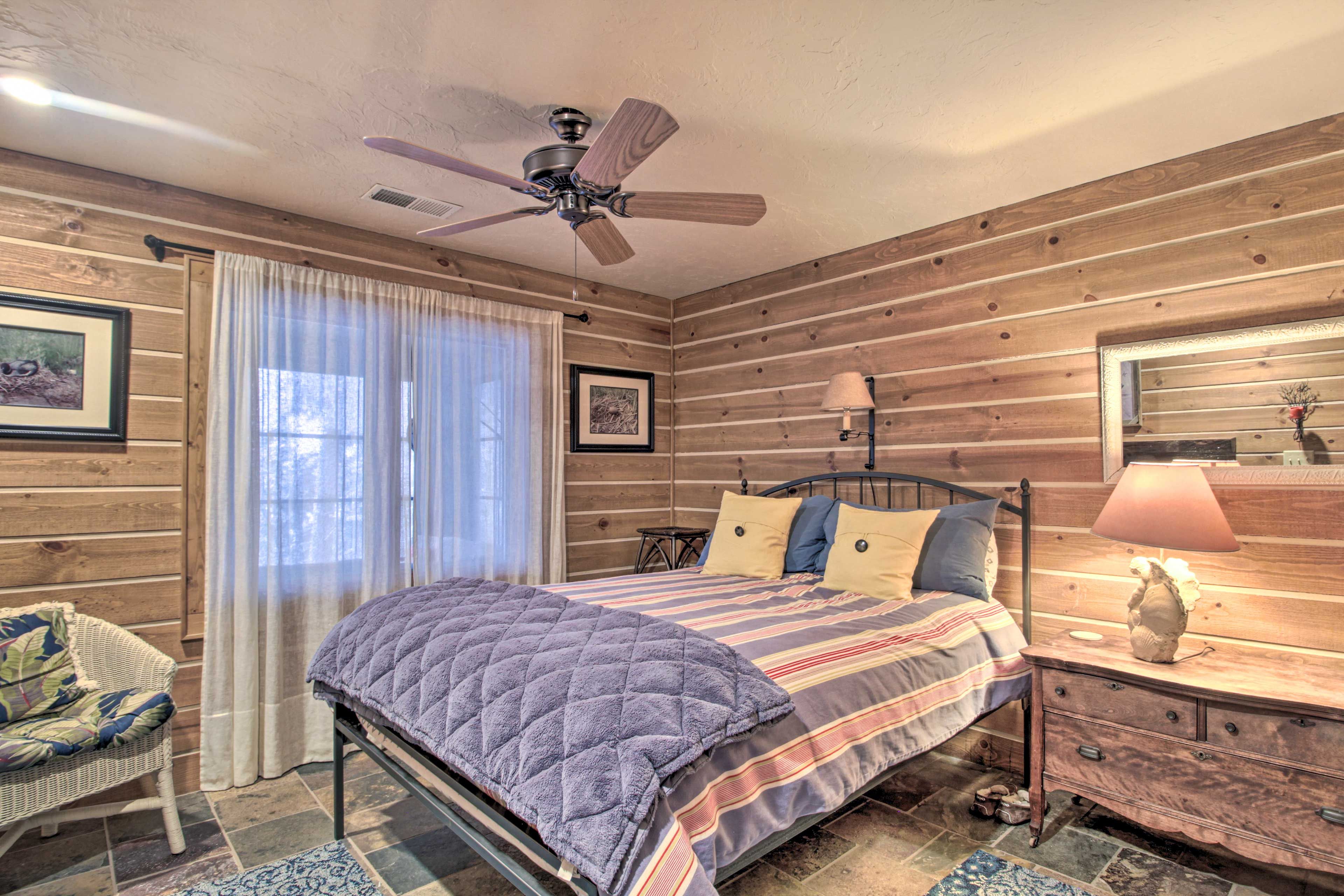 Bedroom 1 | Queen Bed | Double-Sided Gas Fireplace