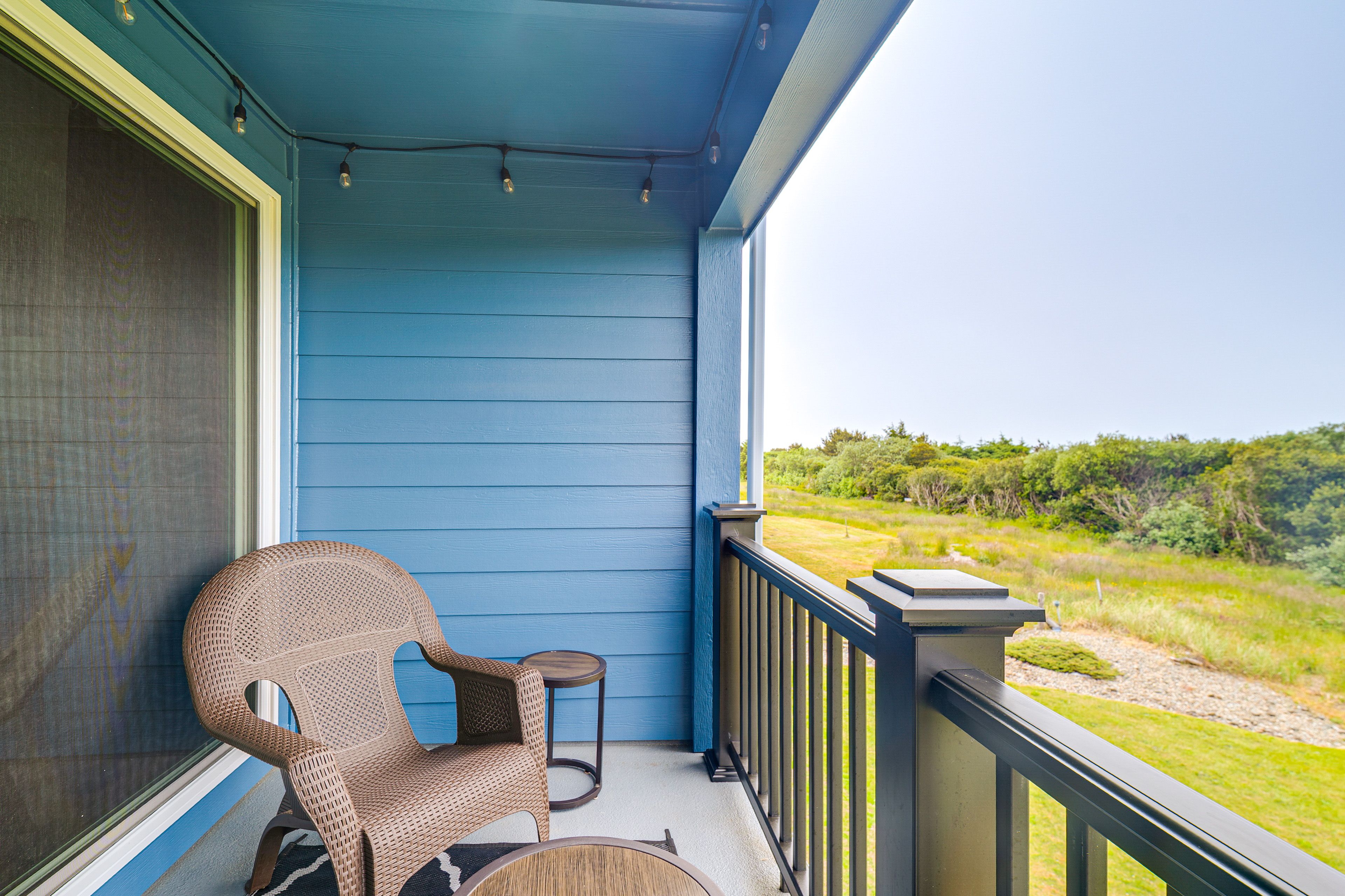 Covered Balcony | Seating & String Lights
