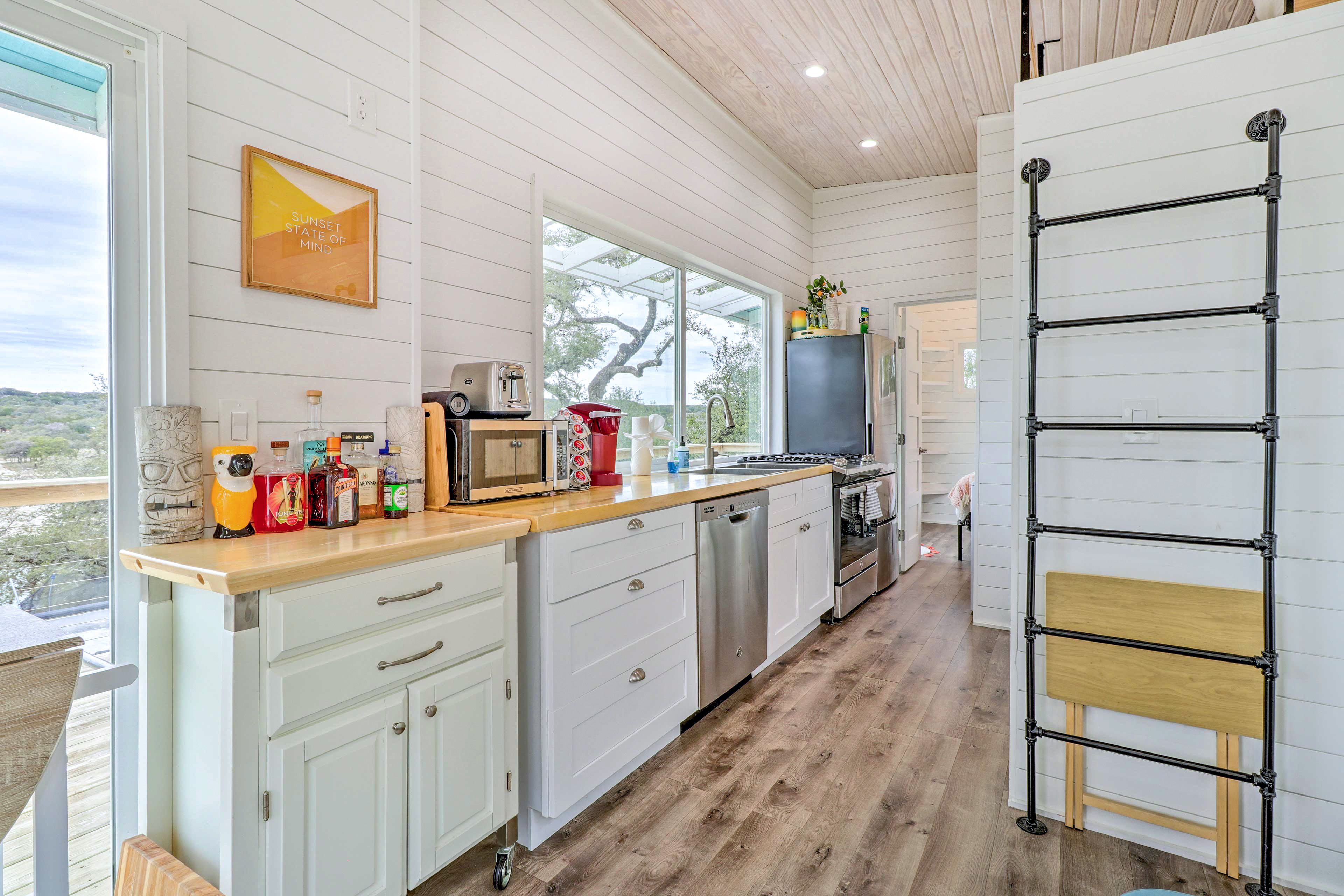 Tiny Home 1 | Kitchenette | Cooking Basics | In-Unit Laundry