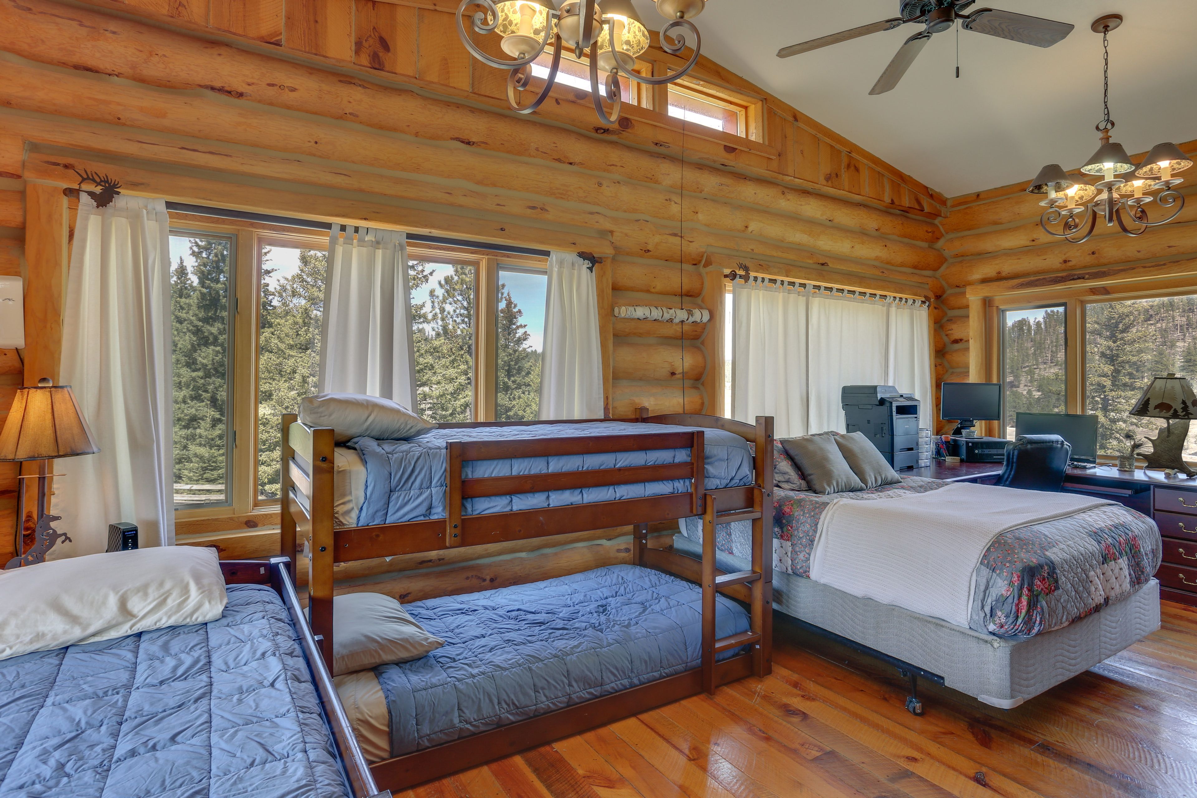 Bedroom 1 | Queen Bed | Twin Bunk Bed | Twin Bed | Linens & Towels | Desk