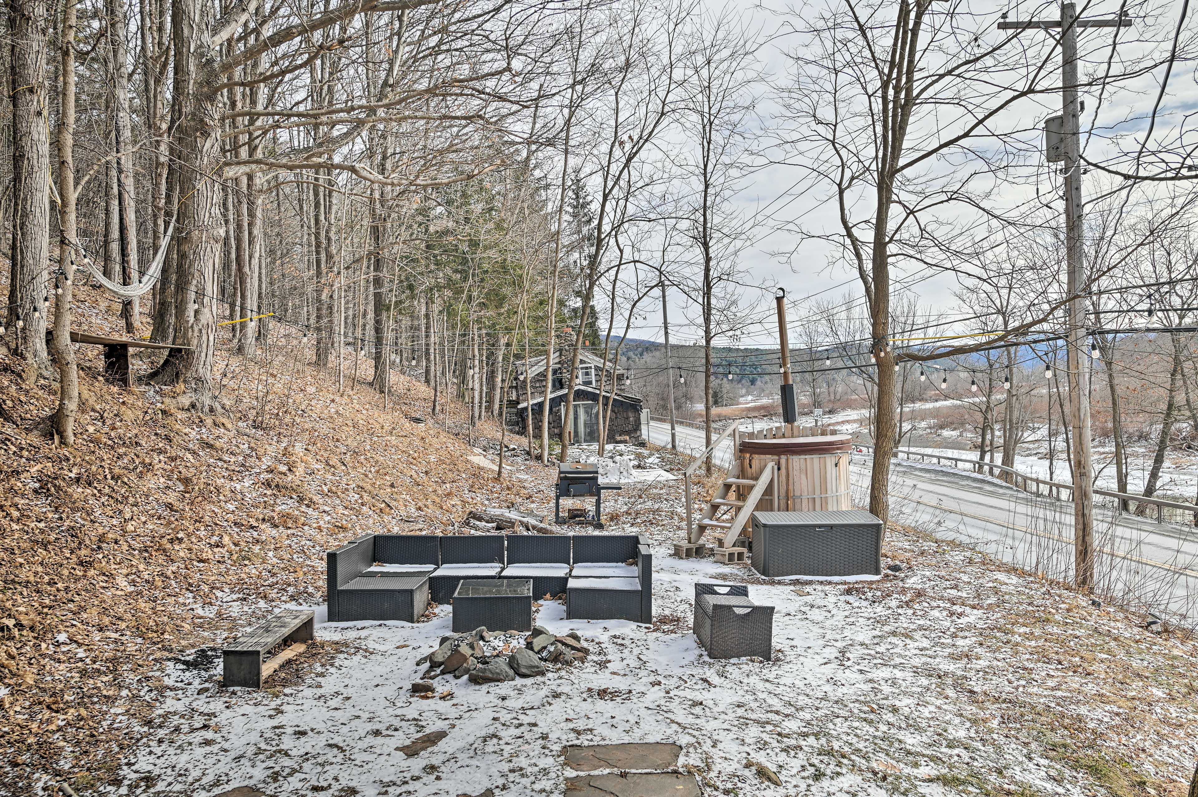 Studio Exterior | Furnished Patio | Private Hot Tub | Fire Pit | Charcoal Grill