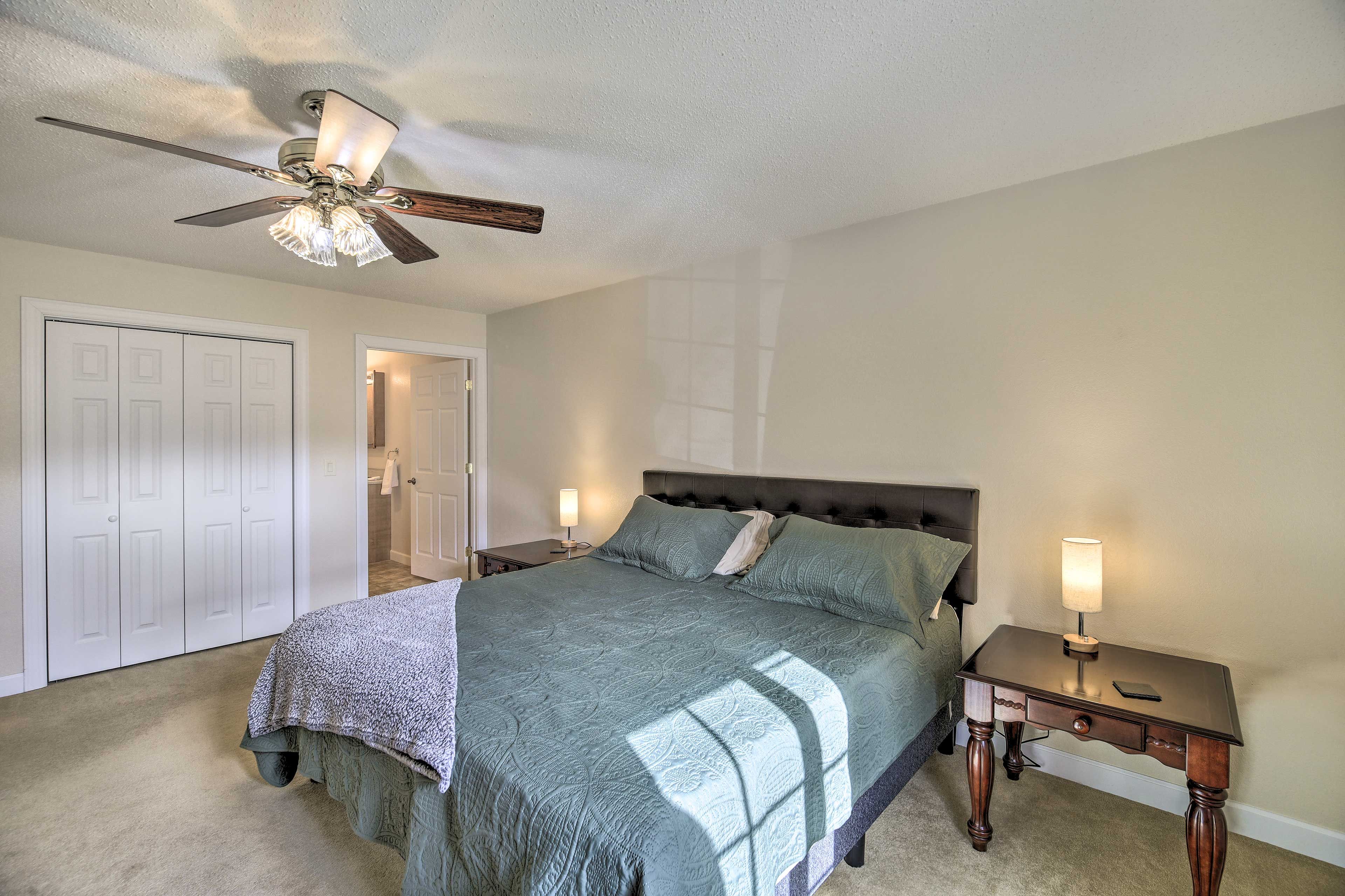 Bedroom 1 | King Bed | Linens Provided | Laptop Friendly