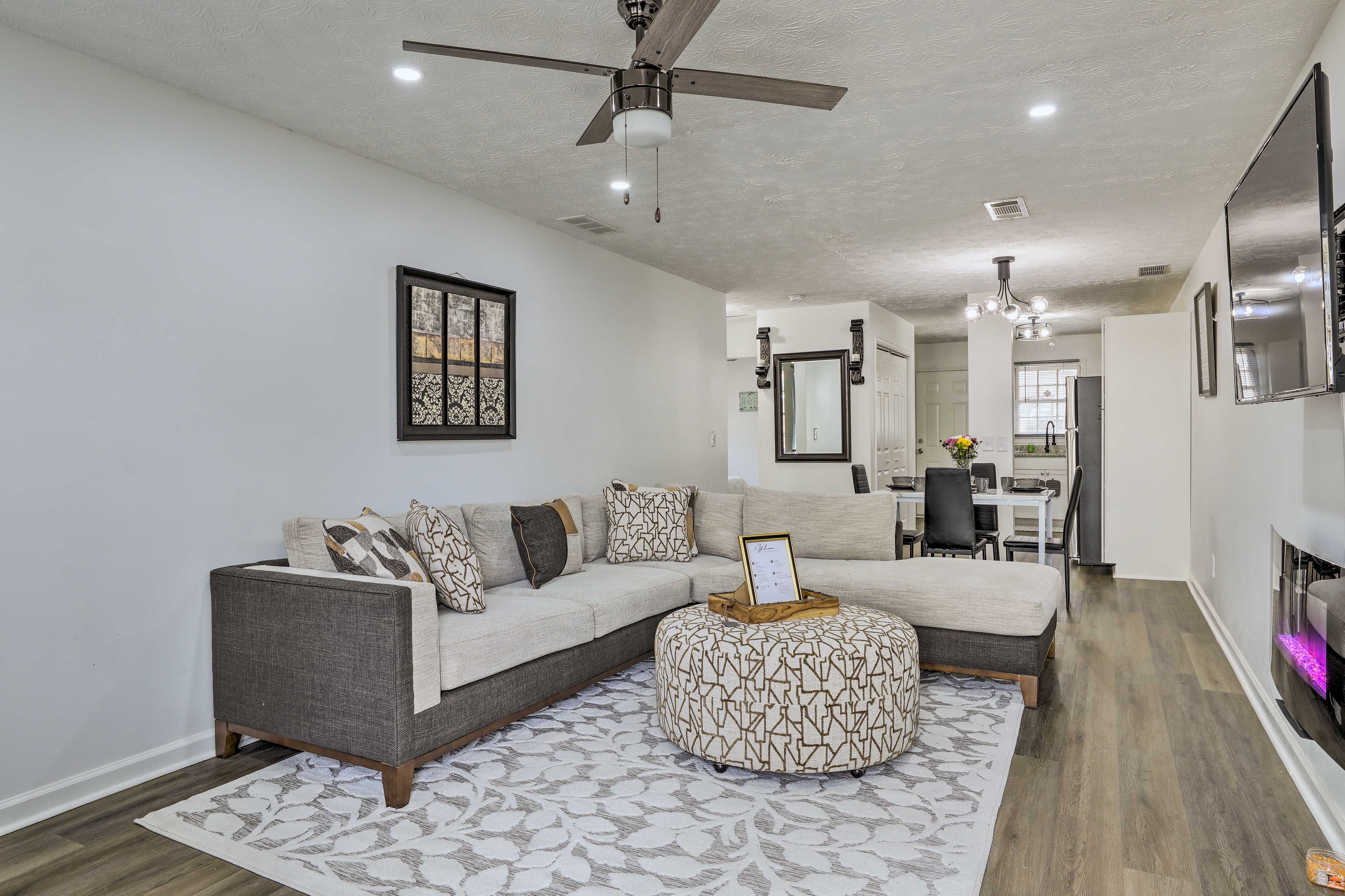 Living Room | Smart TV | Electric Fireplace | Central Heating & A/C