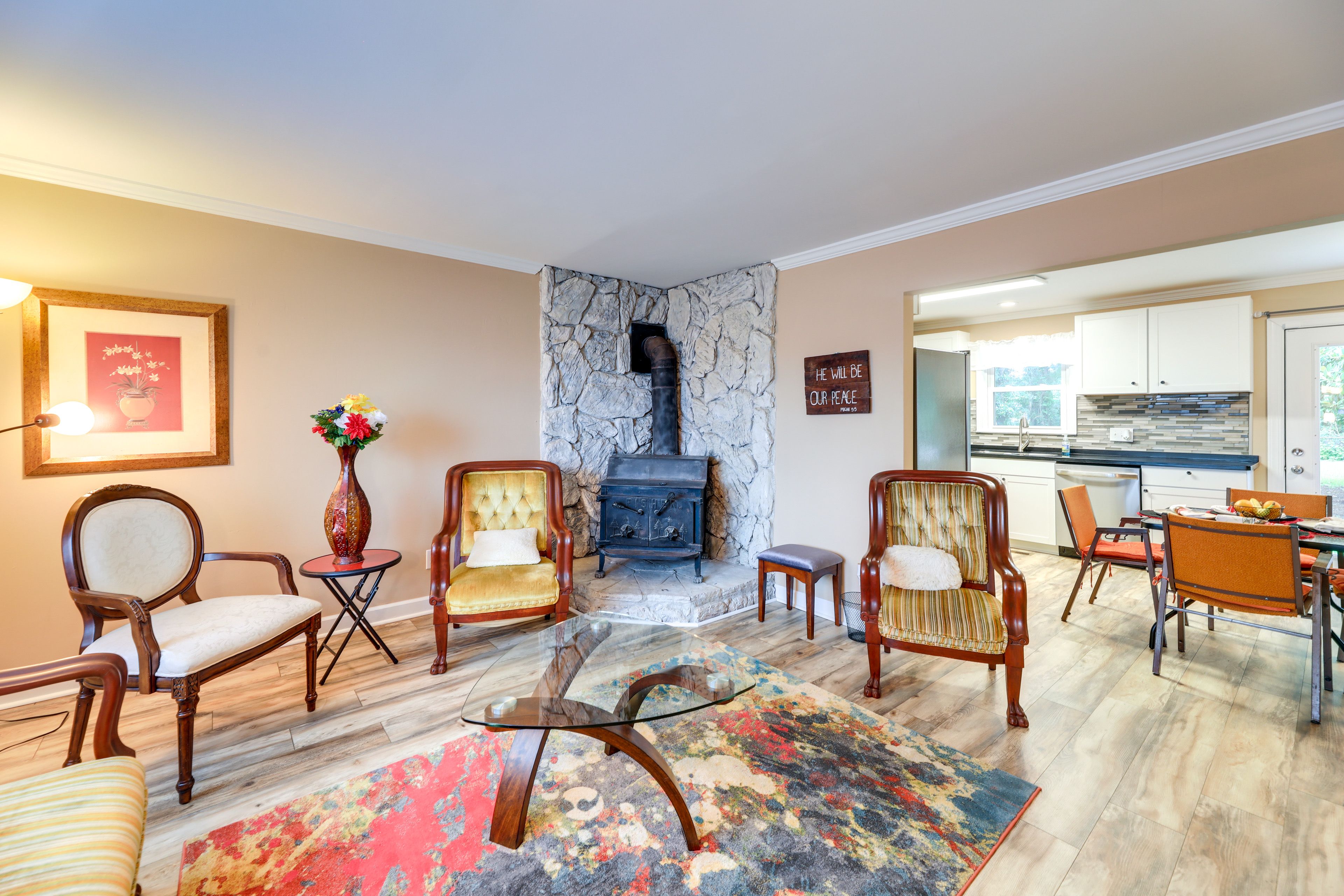 Living Room | Smart TV | Wood-Burning Stove | Central Heating & A/C