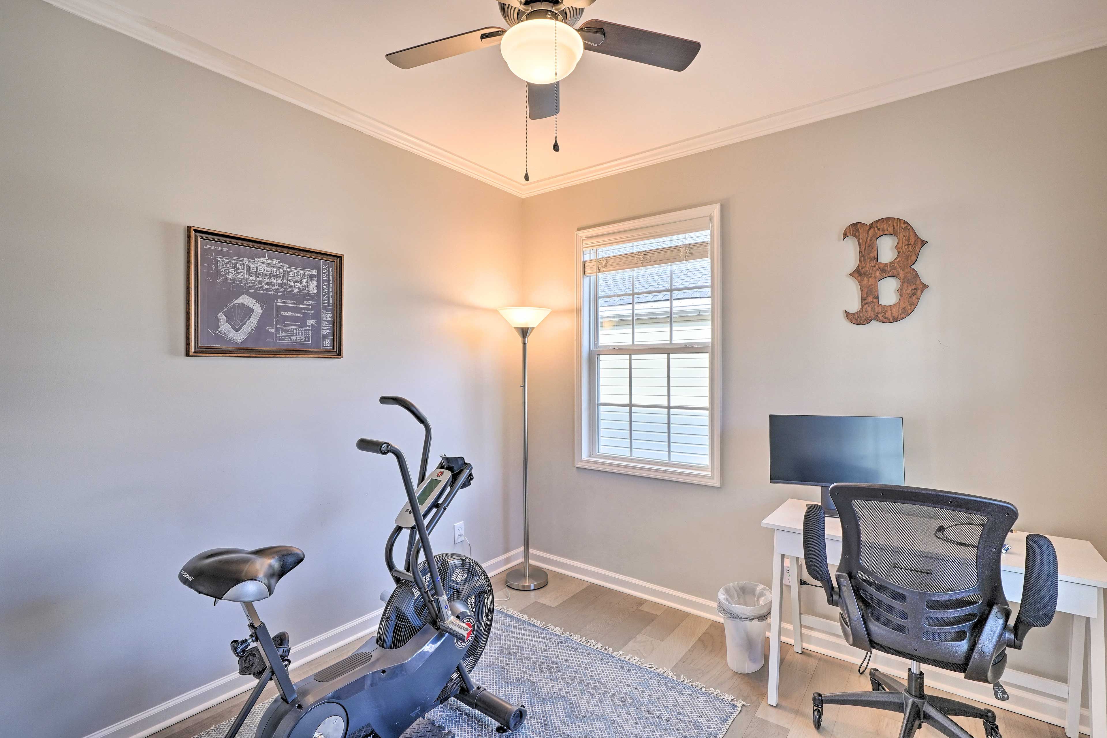Home Office | Monitor w/ Laptop Hookups | Exercise Bike