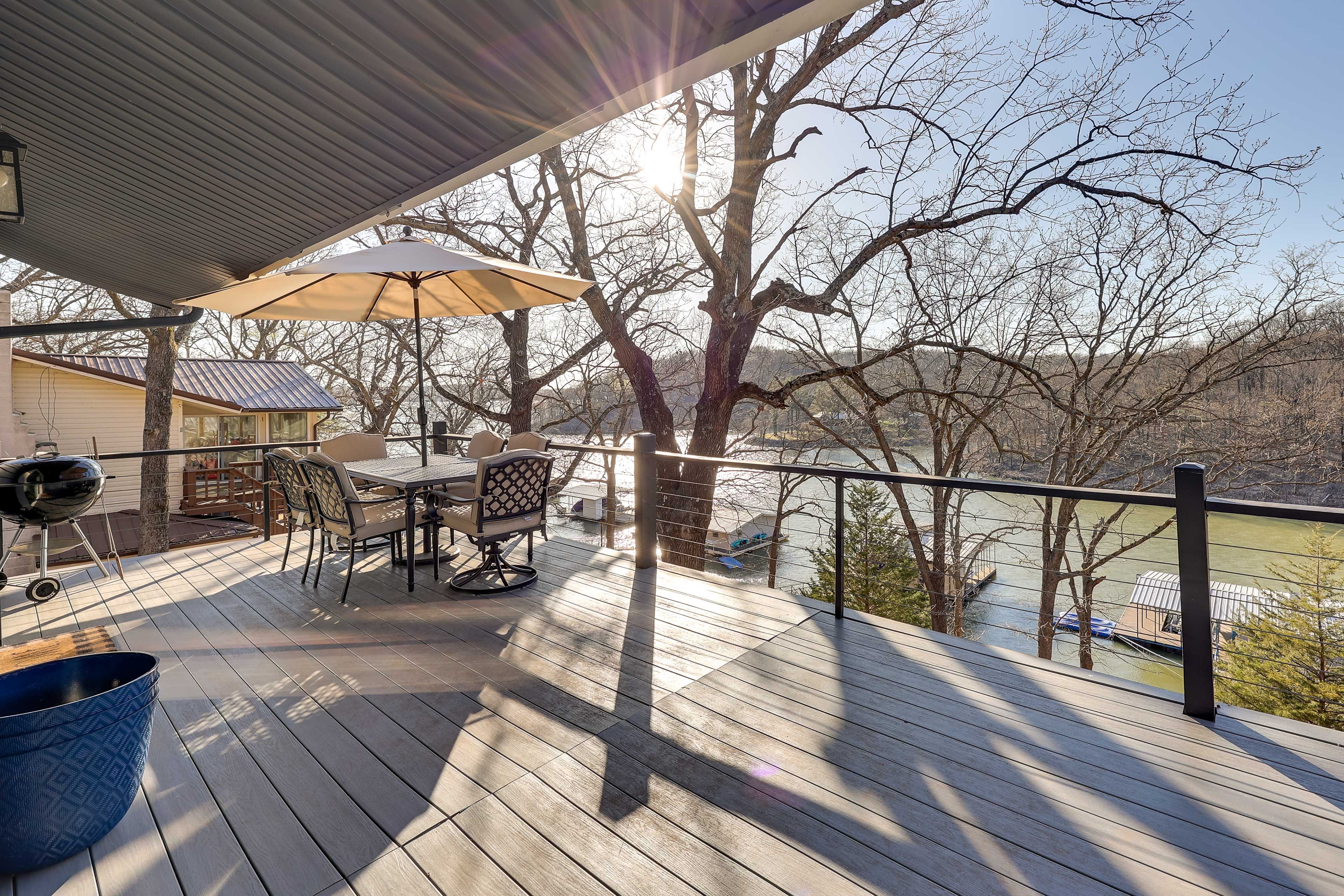 Deck | Charcoal Grill | Lake Views
