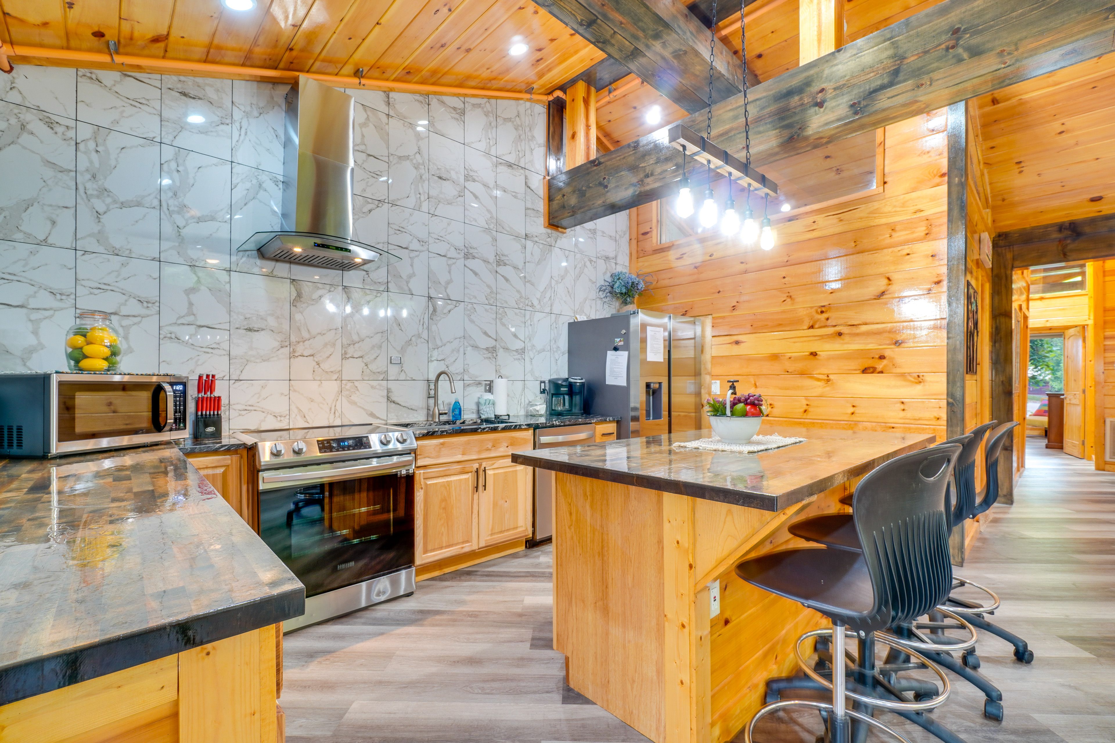 Kitchen | Single-Story Cabin | In-Unit Laundry | Central Heating & A/C